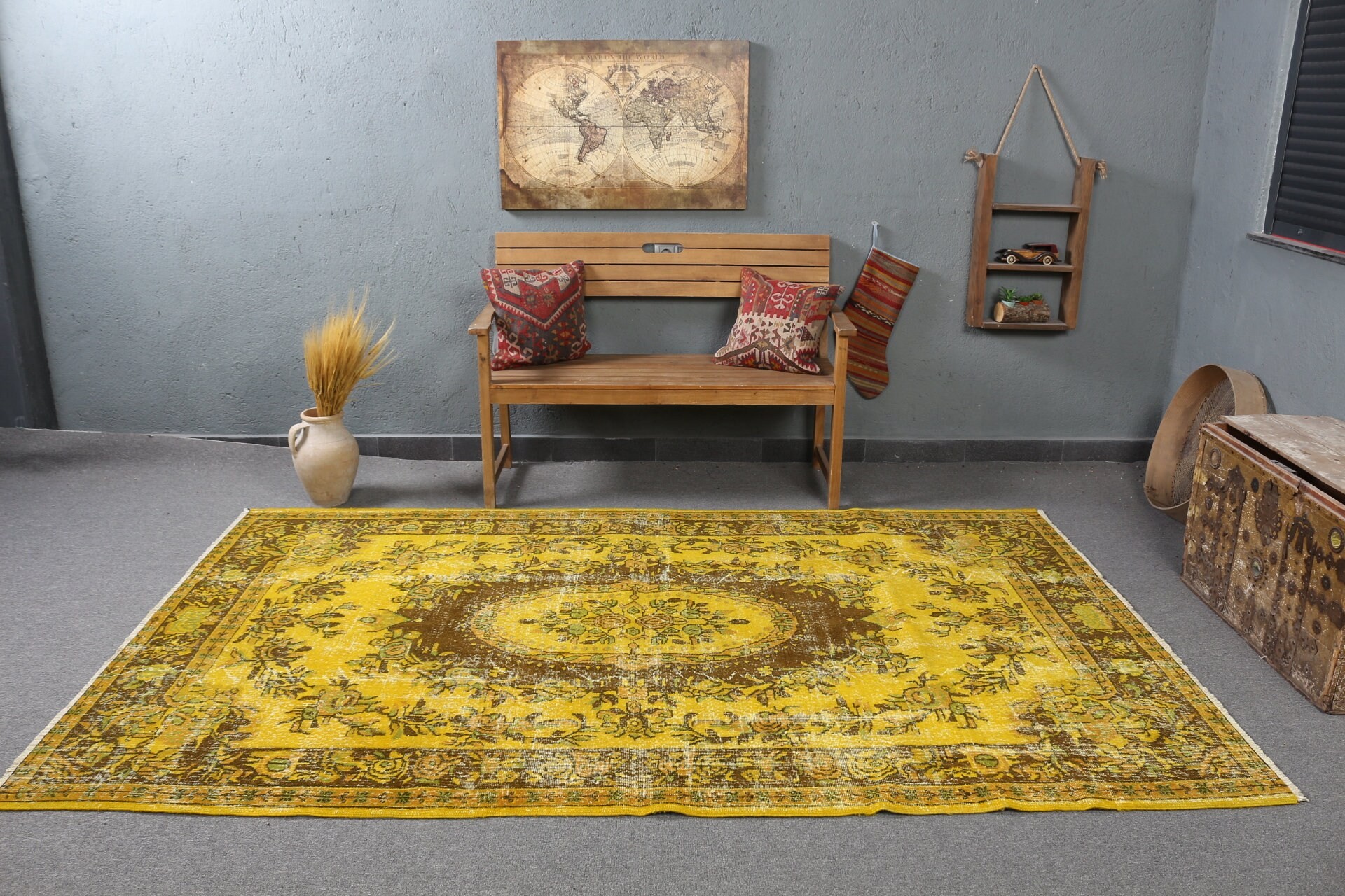 Turkish Rug, Old Rug, Bedroom Rug, Moroccan Rugs, 5.7x9.1 ft Large Rug, Vintage Rug, Home Decor Rugs, Yellow Anatolian Rug, Living Room Rug