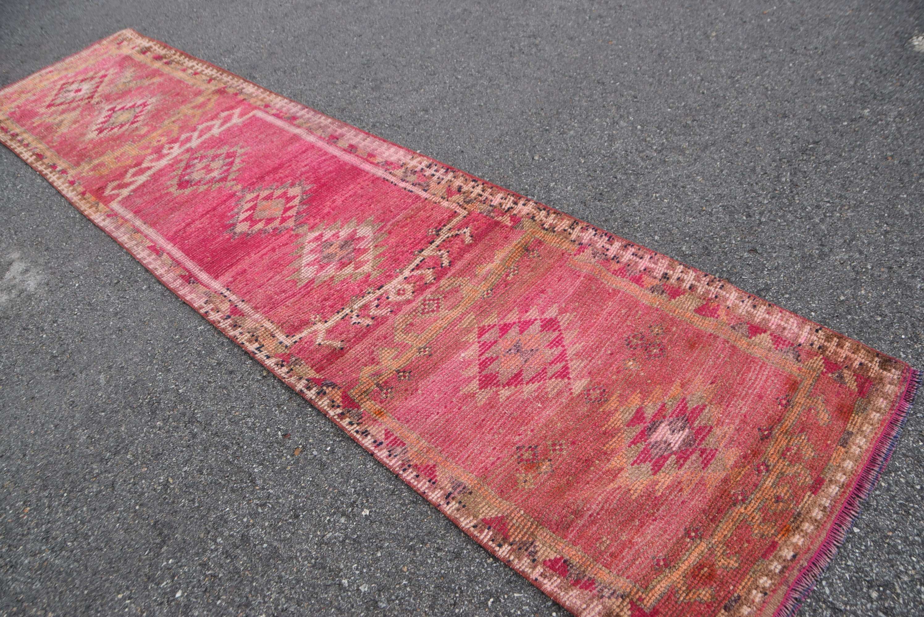 Pink Oushak Rug, Rugs for Stair, Turkish Rug, Art Rug, Antique Rug, Kitchen Rug, Cool Rug, 2.8x12 ft Runner Rug, Vintage Rug, Hallway Rug
