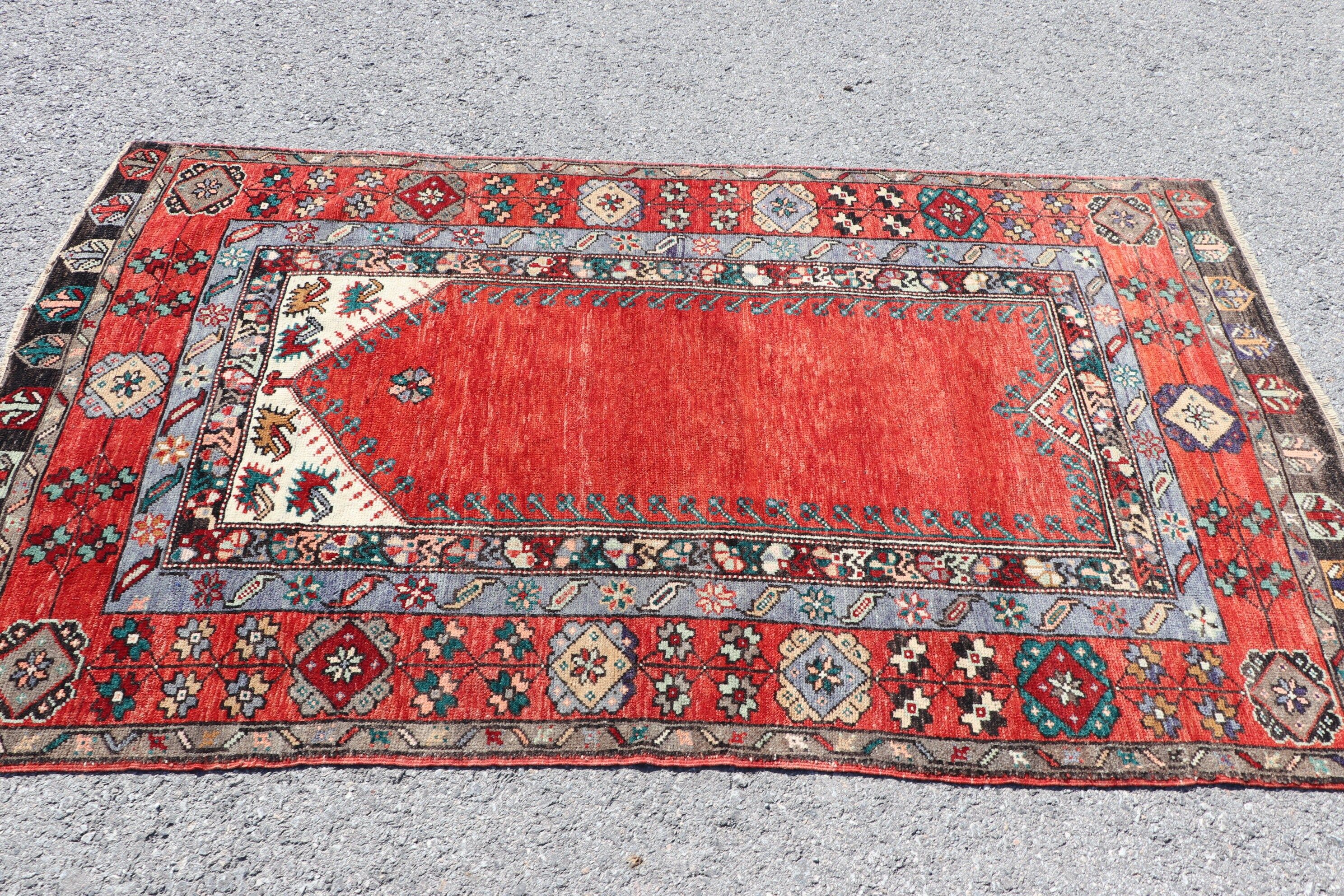 Vintage Rugs, 3.8x6.5 ft Area Rug, Indoor Rugs, Turkish Rug, Rugs for Area, Kitchen Rugs, Cool Rug, Red Floor Rugs, Home Decor Rug