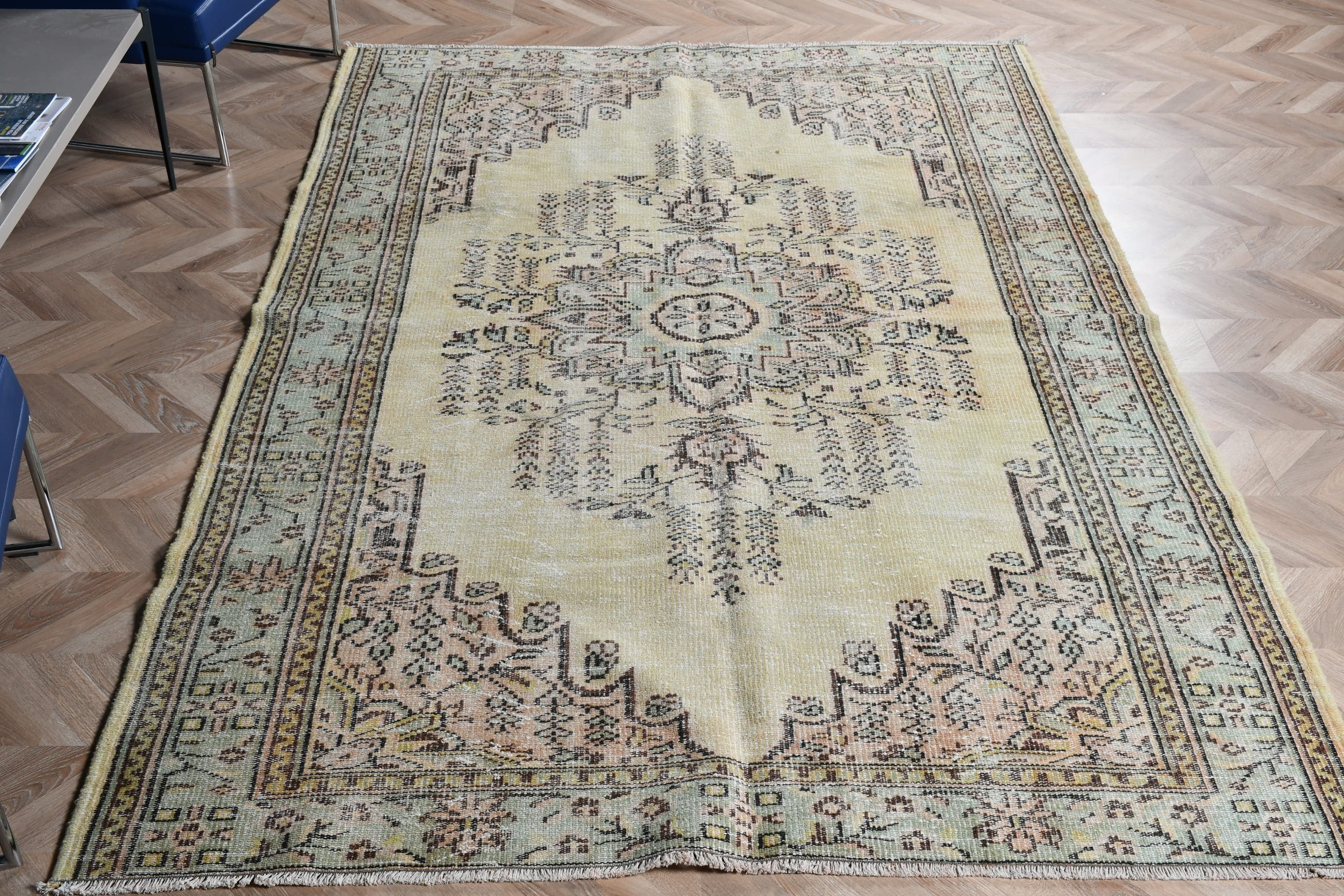 Bedroom Rug, 5.9x9 ft Large Rug, Turkish Rug, Wool Rug, Vintage Rug, Rugs for Salon, Dining Room Rugs, Green Floor Rug