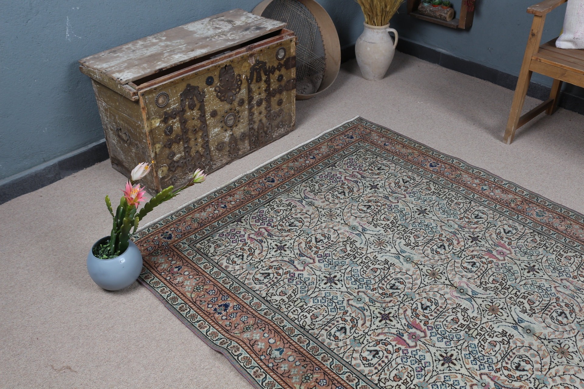 Kitchen Rug, Vintage Decor Rug, Vintage Rugs, Cool Rugs, Turkish Rug, Moroccan Rugs, Nursery Rugs, 4.8x7 ft Area Rugs, Green Oriental Rug