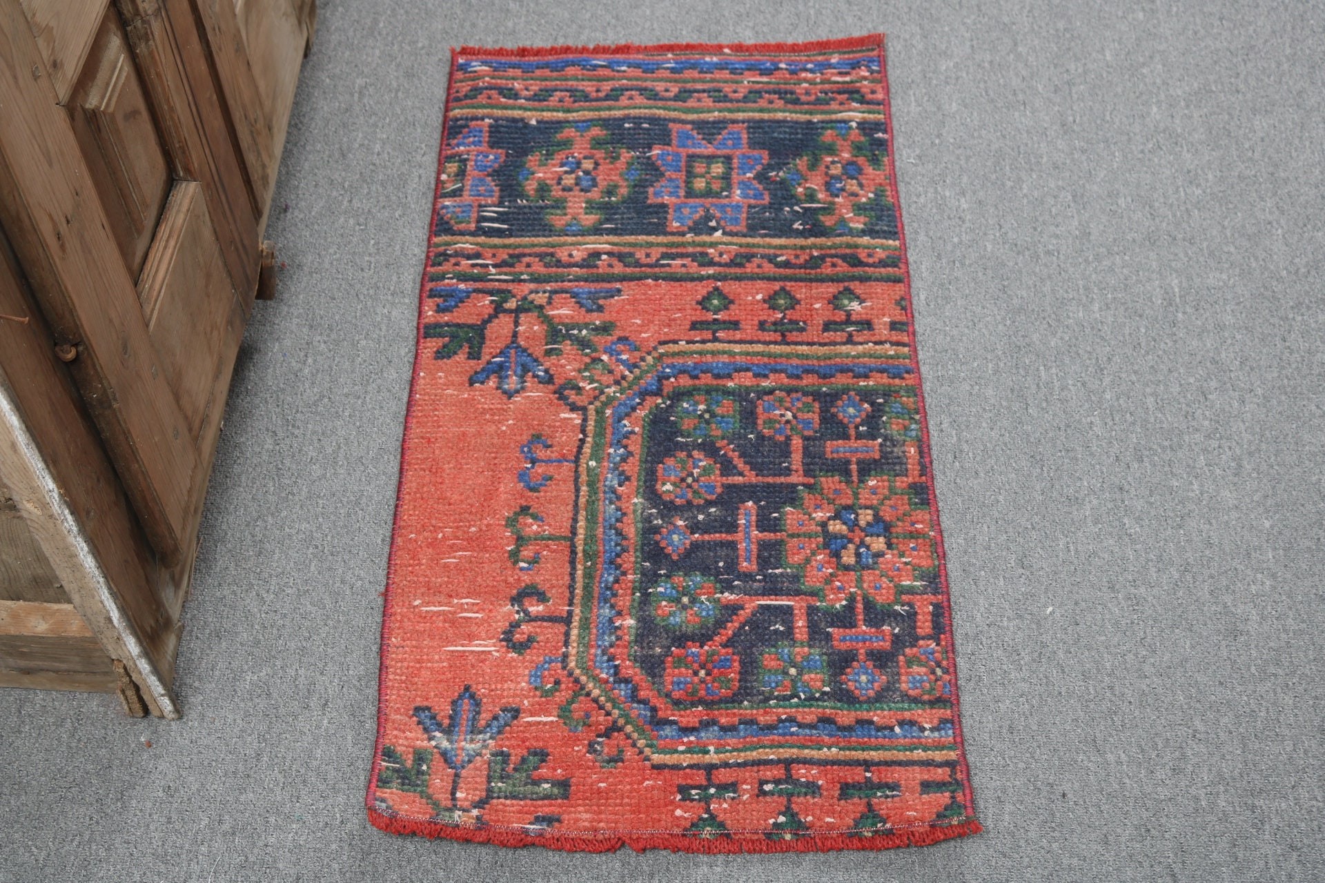 Küçük Alan Halıları, Aztek Halıları, Mutfak Halısı, Yer Halıları, Vintage Halı, Türk Halısı, 1.5x2.9 ft Küçük Halı, Turuncu Antika Halılar, El Dokuma Halı