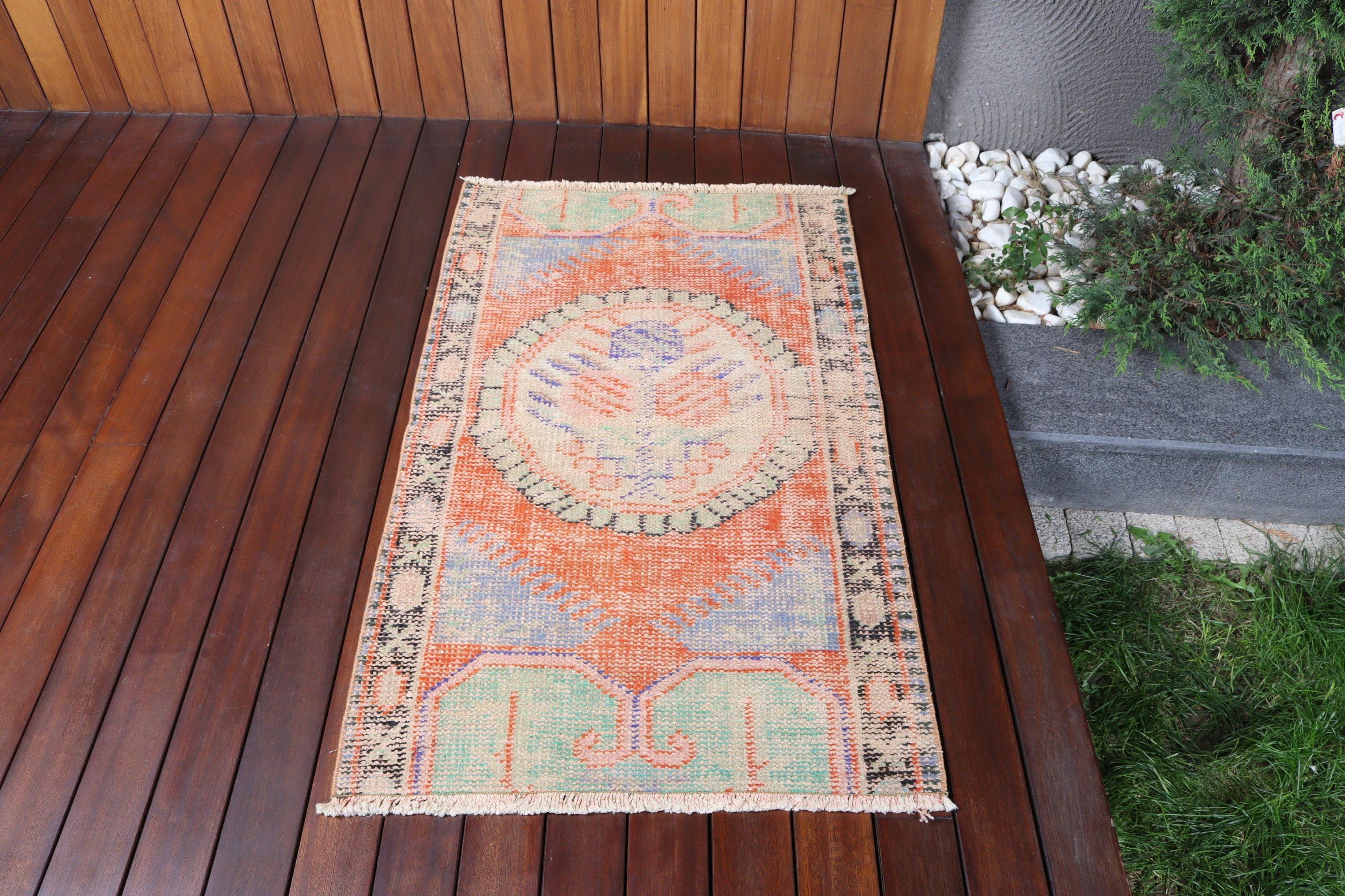 Banyo Paspası Boho Halı, Vintage Halılar, Küçük Boho Halılar, Mutfak Halıları, Turuncu Yün Halı, Banyo Halısı, Türk Halıları, Oushak Halıları, 2,4x4 ft Küçük Halılar