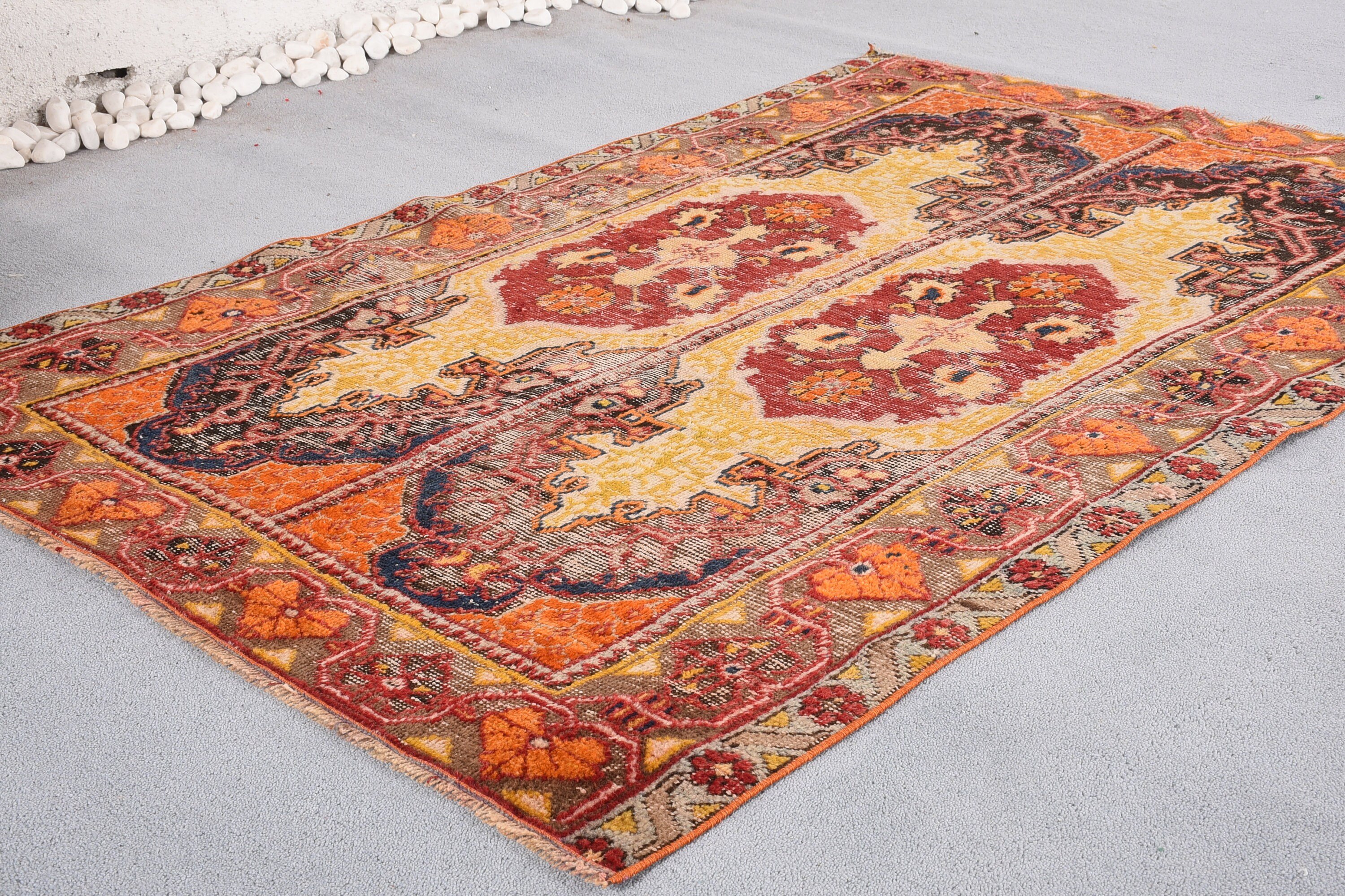 Vintage Rug, Moroccan Rug, Wool Rugs, Indoor Rugs, Rugs for Living Room, 4.2x6.2 ft Area Rug, Orange Cool Rug, Turkish Rugs, Floor Rug