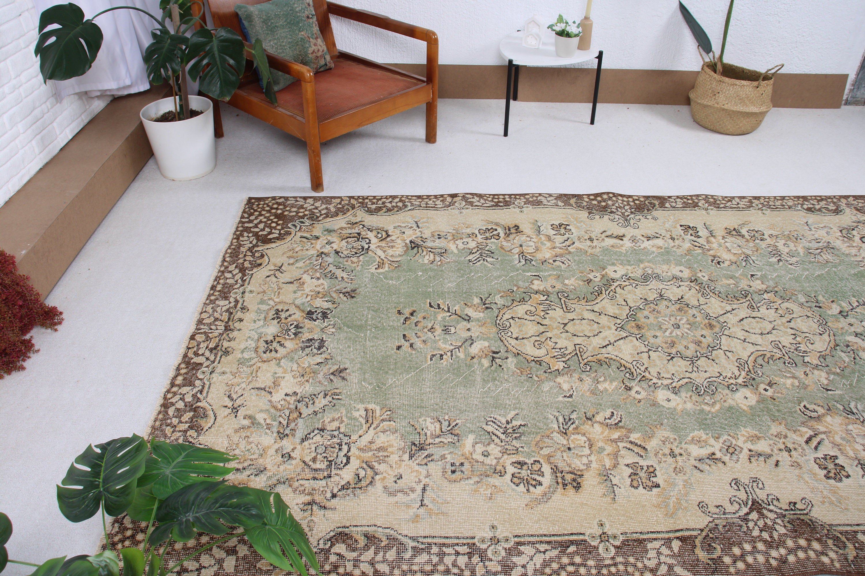 5,4x9,2 ft Büyük Halılar, Yeşil İfade Halıları, Modern Halılar, Büyük Boho Halısı, Aztek Halısı, Havalı Halı, Türk Halısı, Vintage Halı, Büyük Oushak Halıları