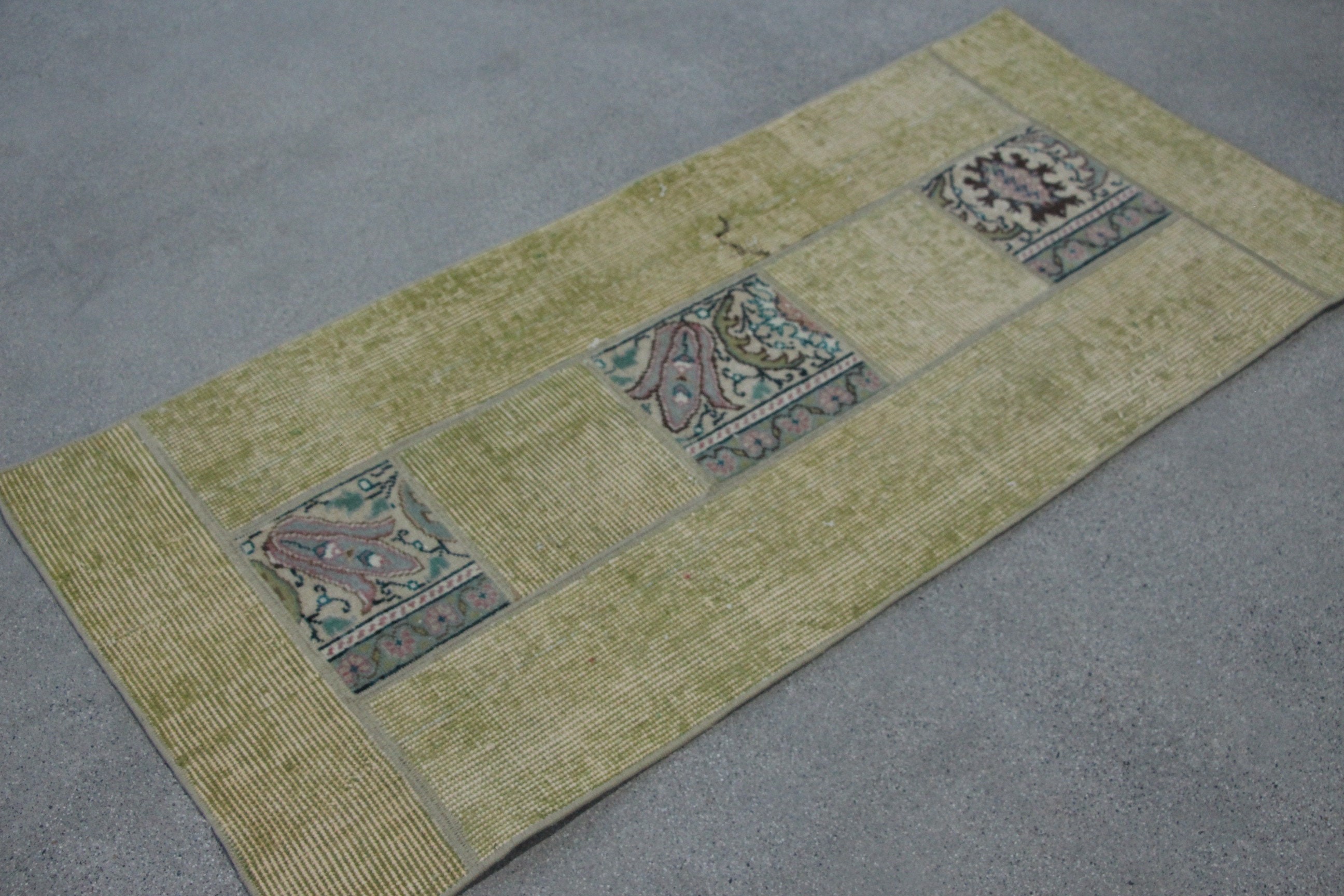 1.8x4.1 ft Small Rug, Door Mat Rugs, Bedroom Rug, Oushak Rug, Turkish Rug, Green Anatolian Rug, Kitchen Rugs, Ethnic Rug, Vintage Rugs