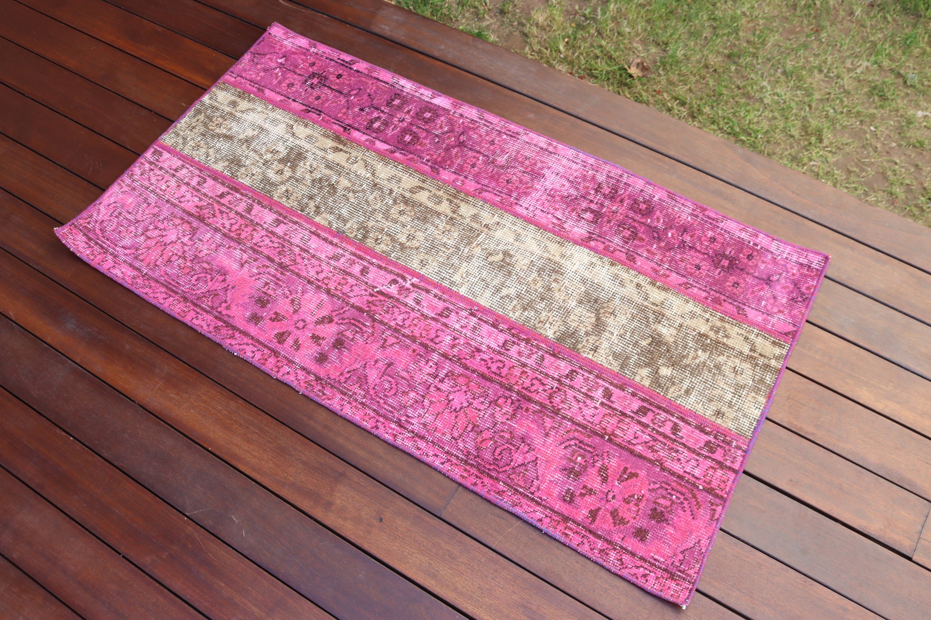 Turkish Rugs, Vintage Rug, Handwoven Rug, Aztec Rugs, Pink Moroccan Rug, 2x3.8 ft Small Rugs, Small Boho Rug, Nursery Rugs, Bedroom Rugs