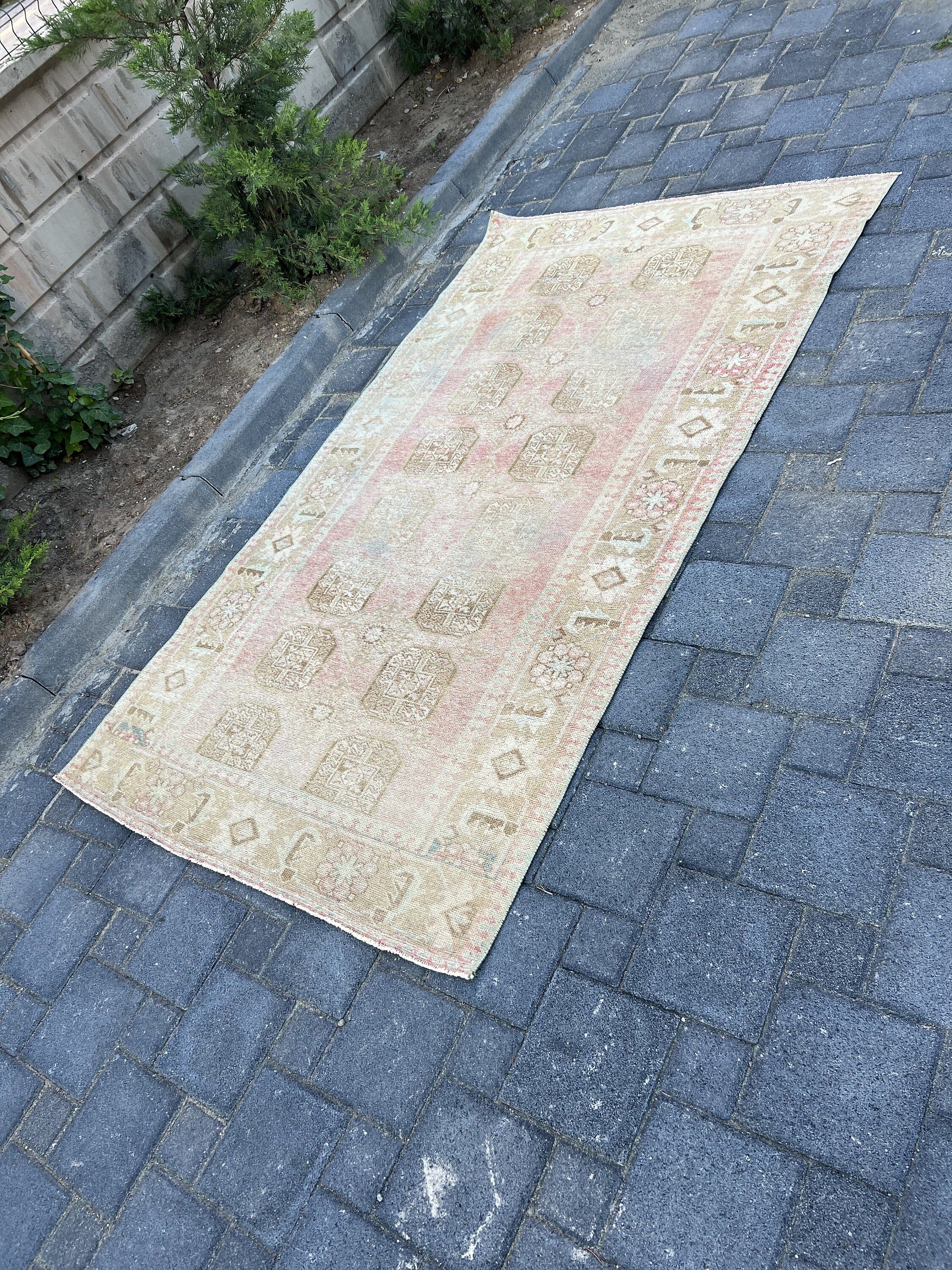 3.9x7.1 ft Area Rug, Vintage Rug, Beige Antique Rug, Turkish Rug, Floor Rugs, Kitchen Rug, Hand Woven Rugs, Rugs for Bedroom