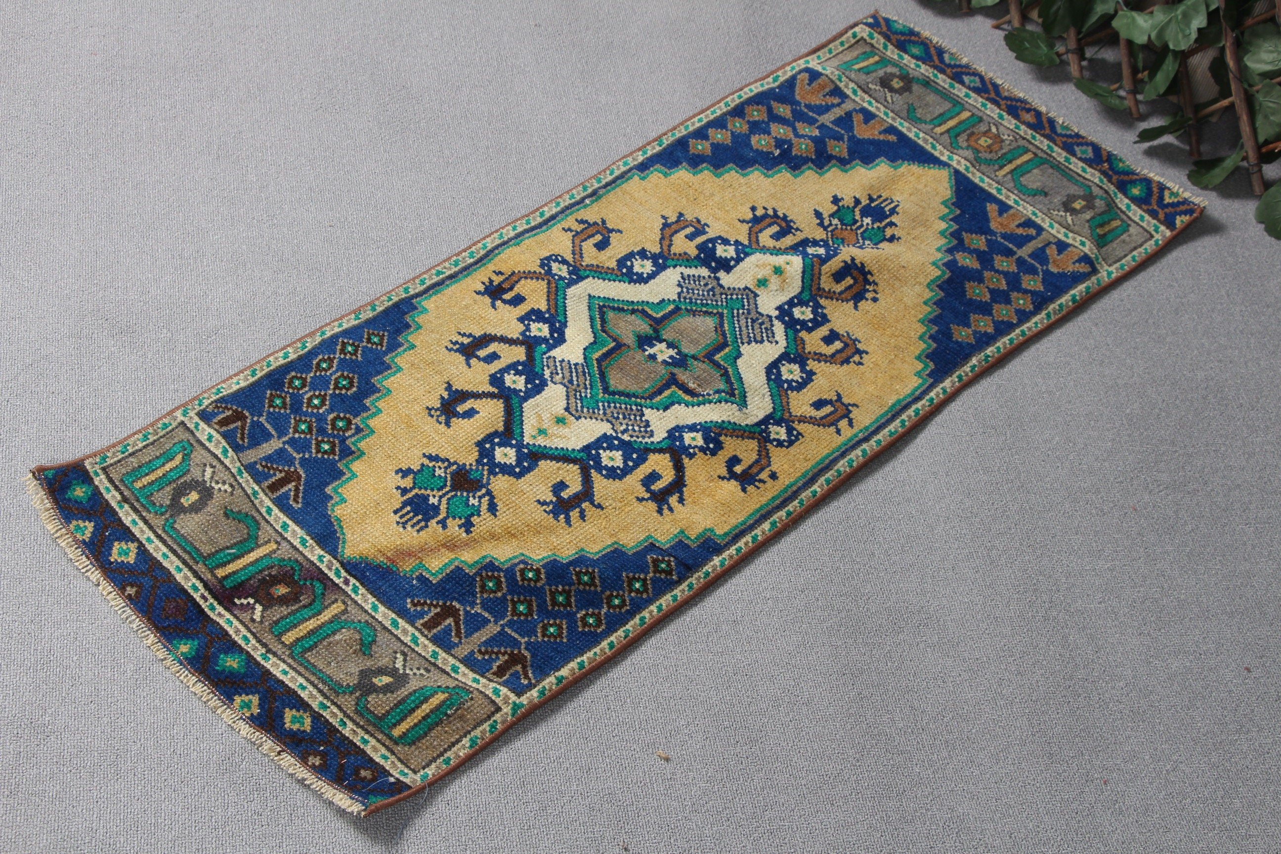 Green Antique Rugs, 1.4x3.6 ft Small Rug, Vintage Rugs, Moroccan Rugs, Turkish Rug, Kitchen Rug, Cool Rugs, Rugs for Car Mat, Bath Rug