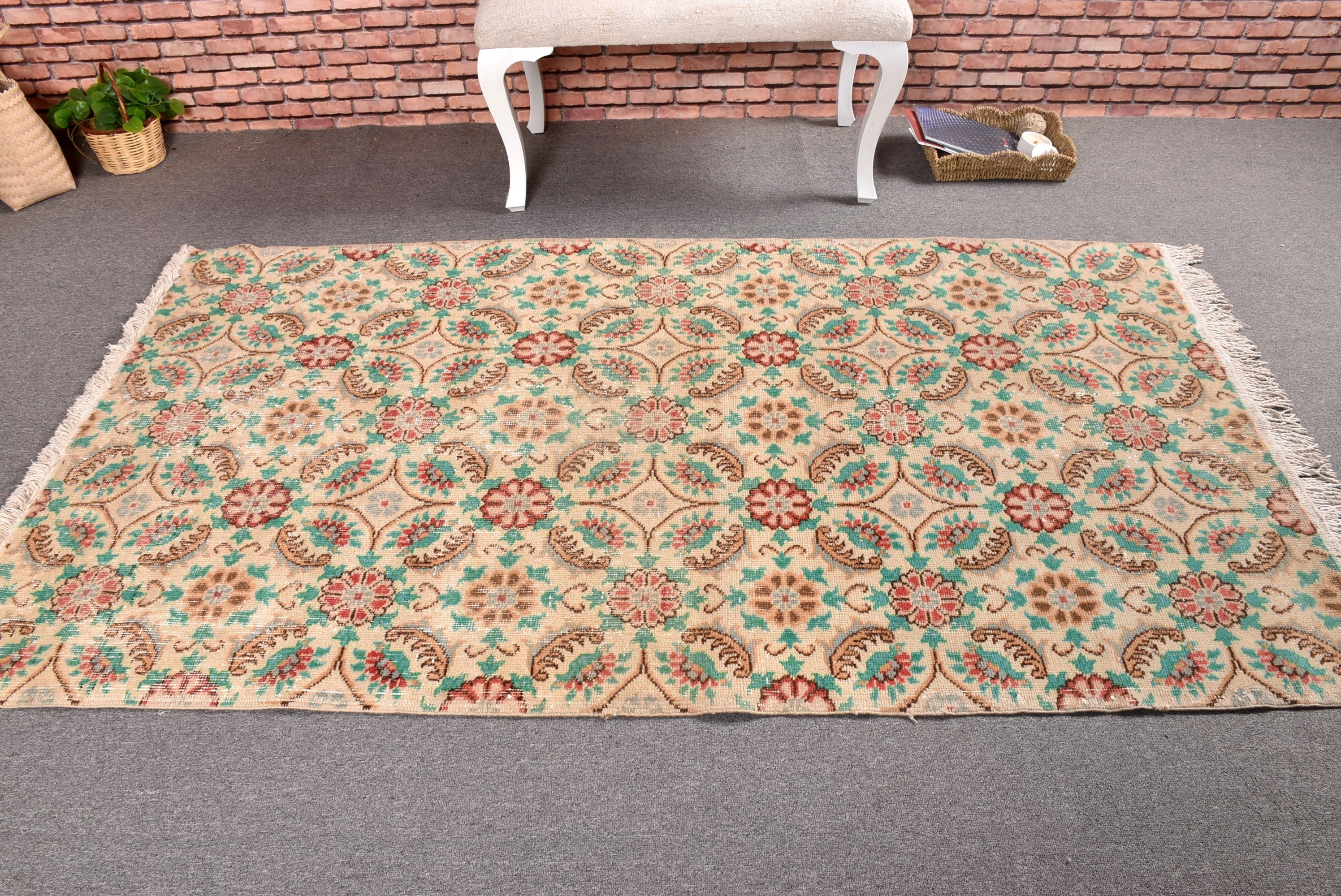 4x7.1 ft Area Rugs, Handmade Rug, Vintage Area Rugs, Vintage Rug, Neutral Rug, Green Antique Rugs, Turkish Rug, Anatolian Rug, Kitchen Rugs