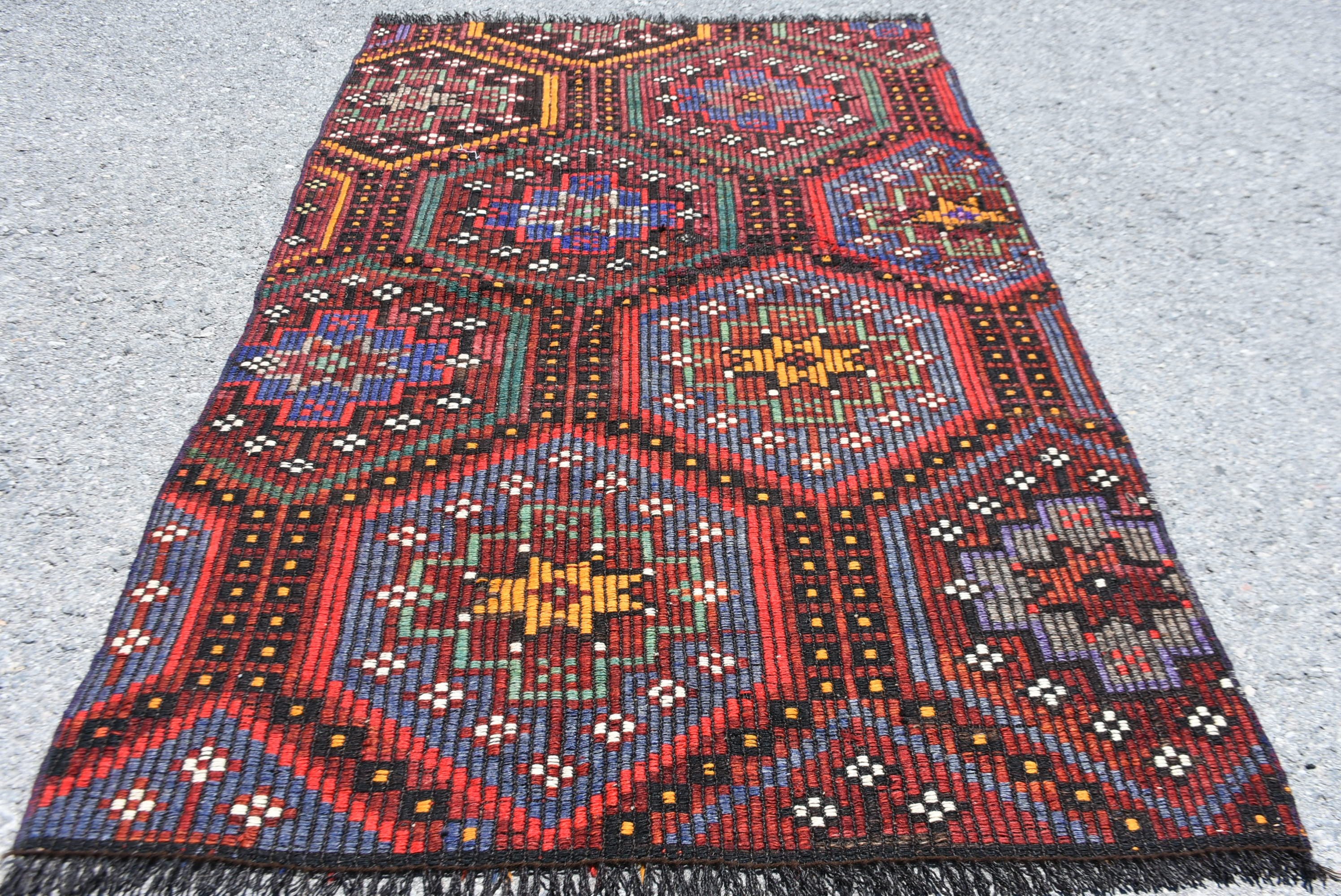 Kilim, Mutfak Halıları, 3x5.1 ft Accent Halı, Yatak Odası Halıları, Türk Halısı, Kırmızı Ev Dekor Halıları, Ev Dekor Halısı, Çocuk Halıları, Vintage Halılar