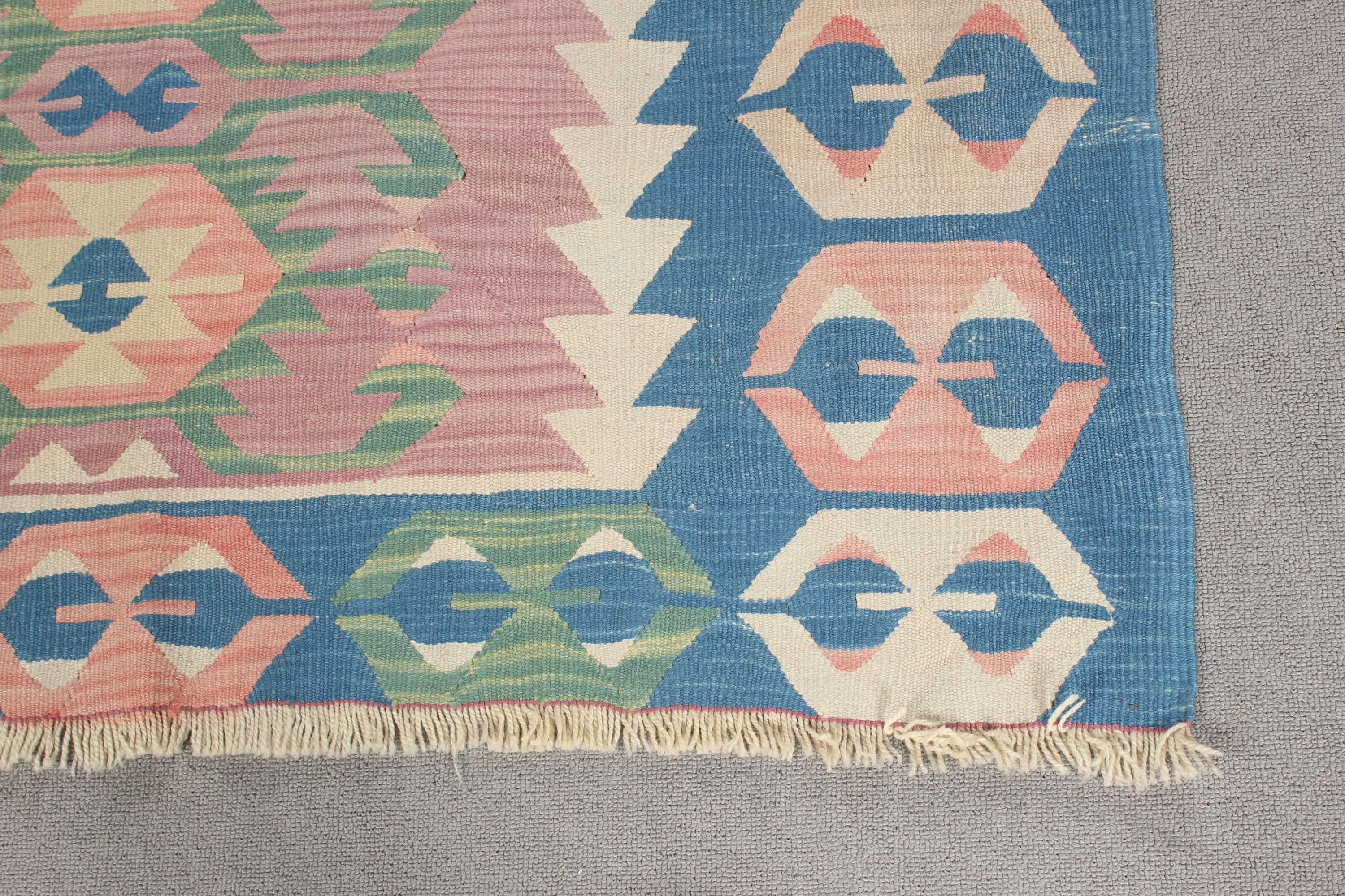 Mavi Oryantal Halı, Vintage Halılar, 3.6x5.2 ft Vurgulu Halılar, Kilim, Vintage Vurgulu Halı, Anadolu Halıları, Yatak Odası Halısı, Türk Halıları, Lüks Halı