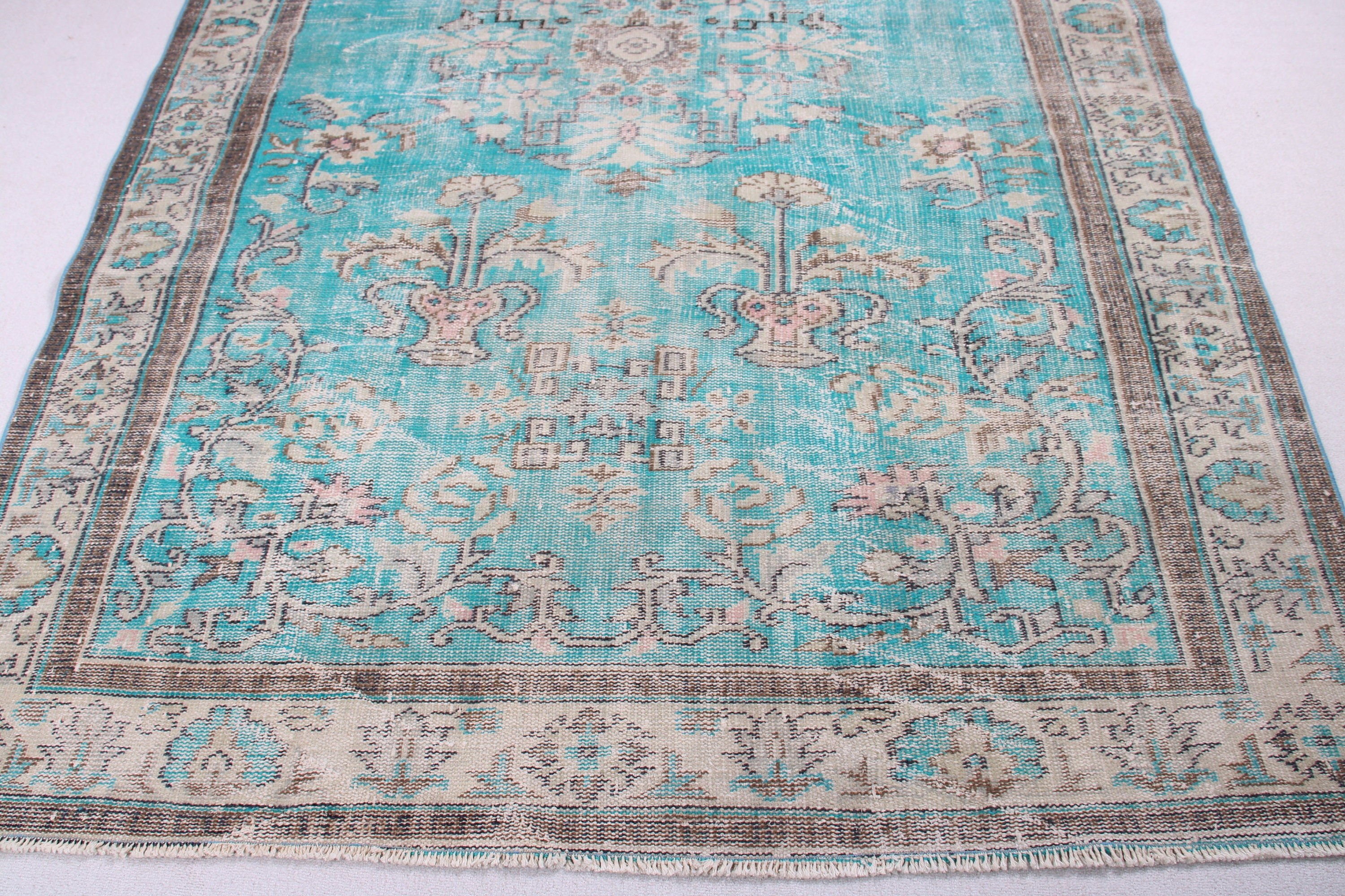 Oushak Halıları, Oryantal Halıları, Türk Halıları, Yemek Odası Halısı, Büyük Oushak Halısı, Vintage Halıları, Mavi Oryantal Halısı, 6,1x9,3 ft Büyük Halıları