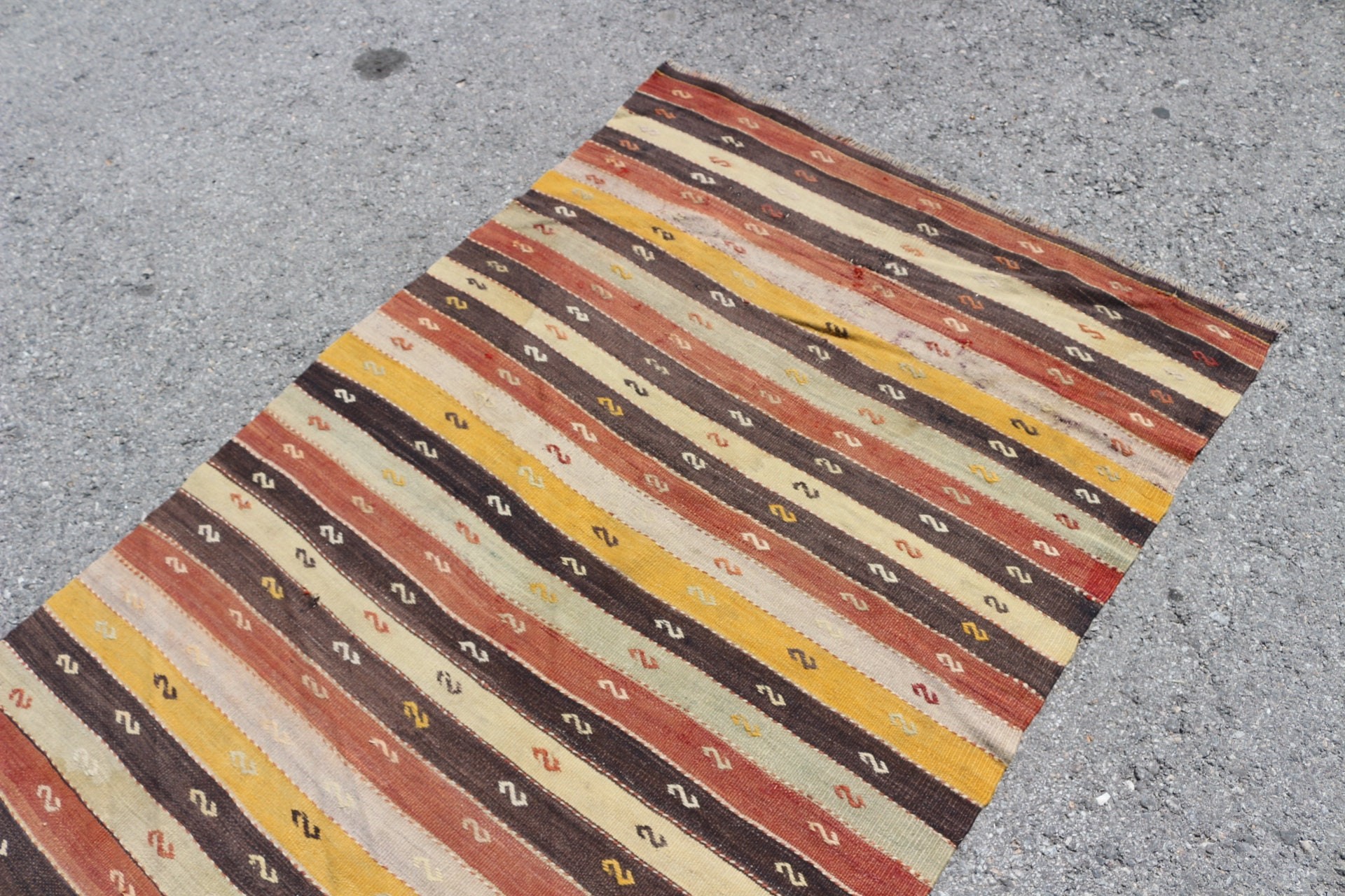 Cool Rugs, Kilim, Brown  3.6x10.2 ft Runner Rugs, Stair Rugs, Turkish Rugs, Boho Rug, Vintage Rug, Kitchen Rugs