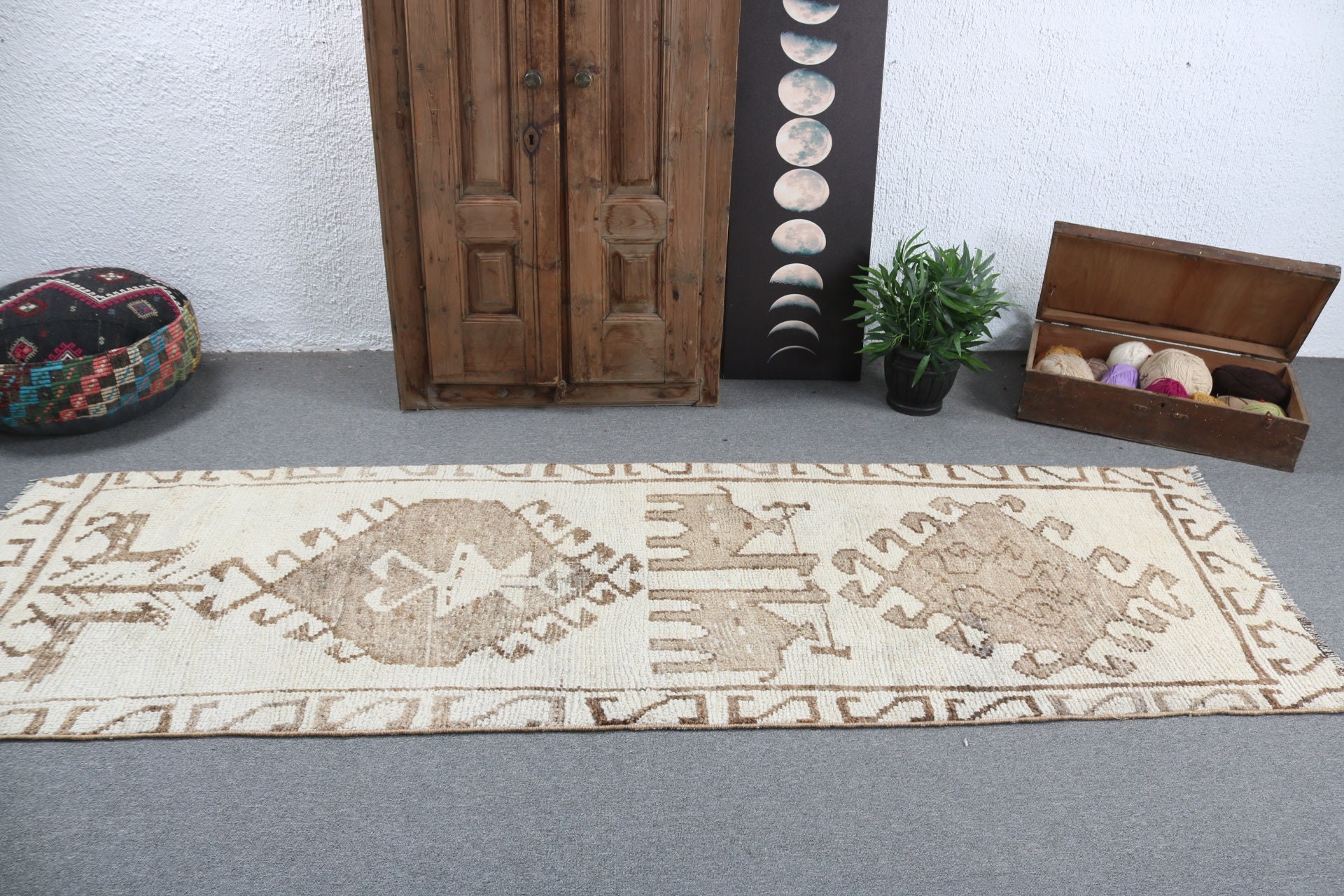 3x9.3 ft Runner Rug, Bedroom Rug, Beige Luxury Rugs, Hallway Rugs, Turkish Rugs, Stair Rug, Rugs for Kitchen, Handwoven Rugs, Vintage Rugs