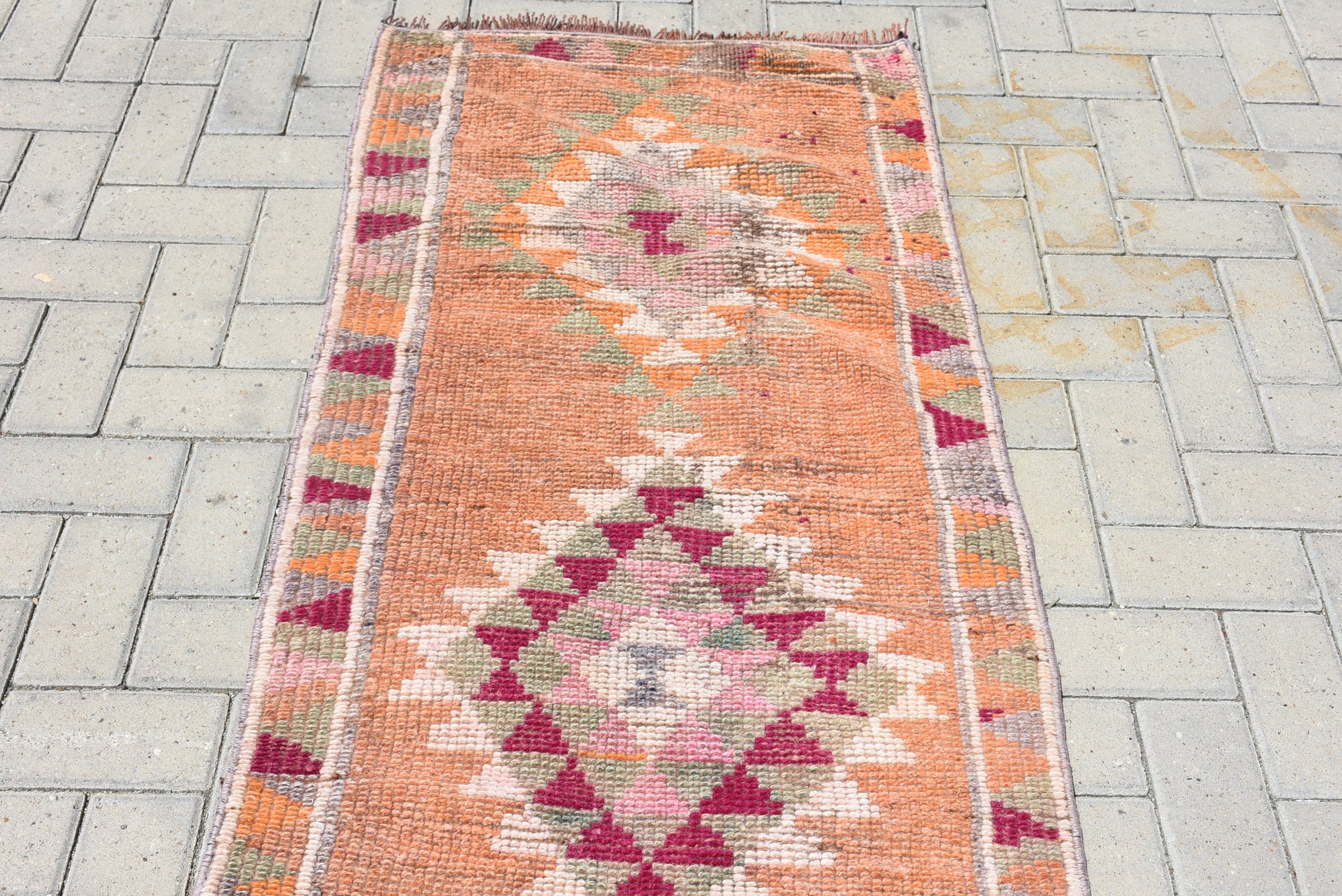 Organic Rugs, Kitchen Rugs, Anatolian Rugs, Corridor Rug, Turkish Rug, 2.5x11 ft Runner Rug, Orange Cool Rug, Vintage Rugs