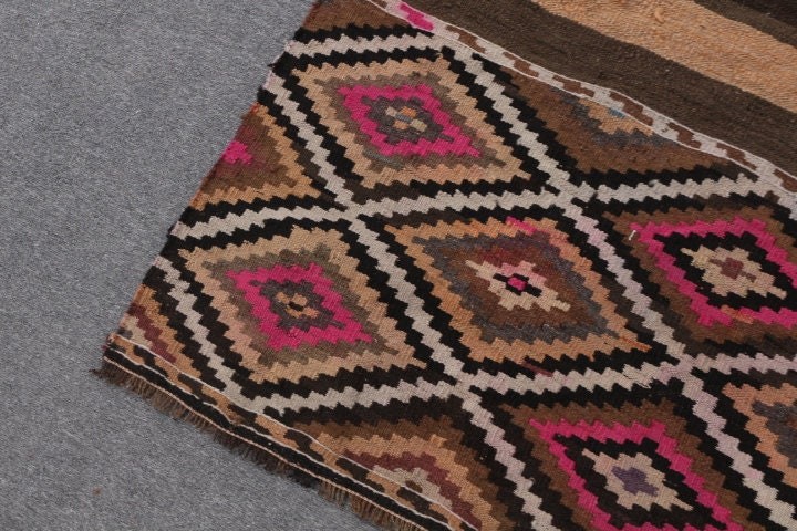 Rugs for Entry, Brown Cool Rug, Kilim, Vintage Rug, Kitchen Rugs, Turkish Rug, 3.7x5.4 ft Accent Rug, Floor Rugs, Boho Rugs, Bedroom Rugs