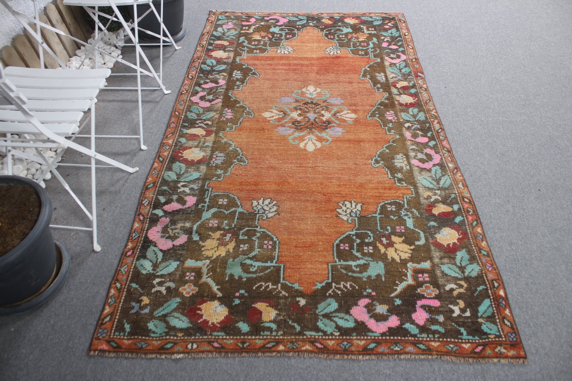 Kitchen Rug, Orange Bedroom Rugs, Wool Rug, Nursery Rug, Rugs for Nursery, Vintage Rugs, Oushak Rug, 4.2x7.4 ft Area Rug, Turkish Rug