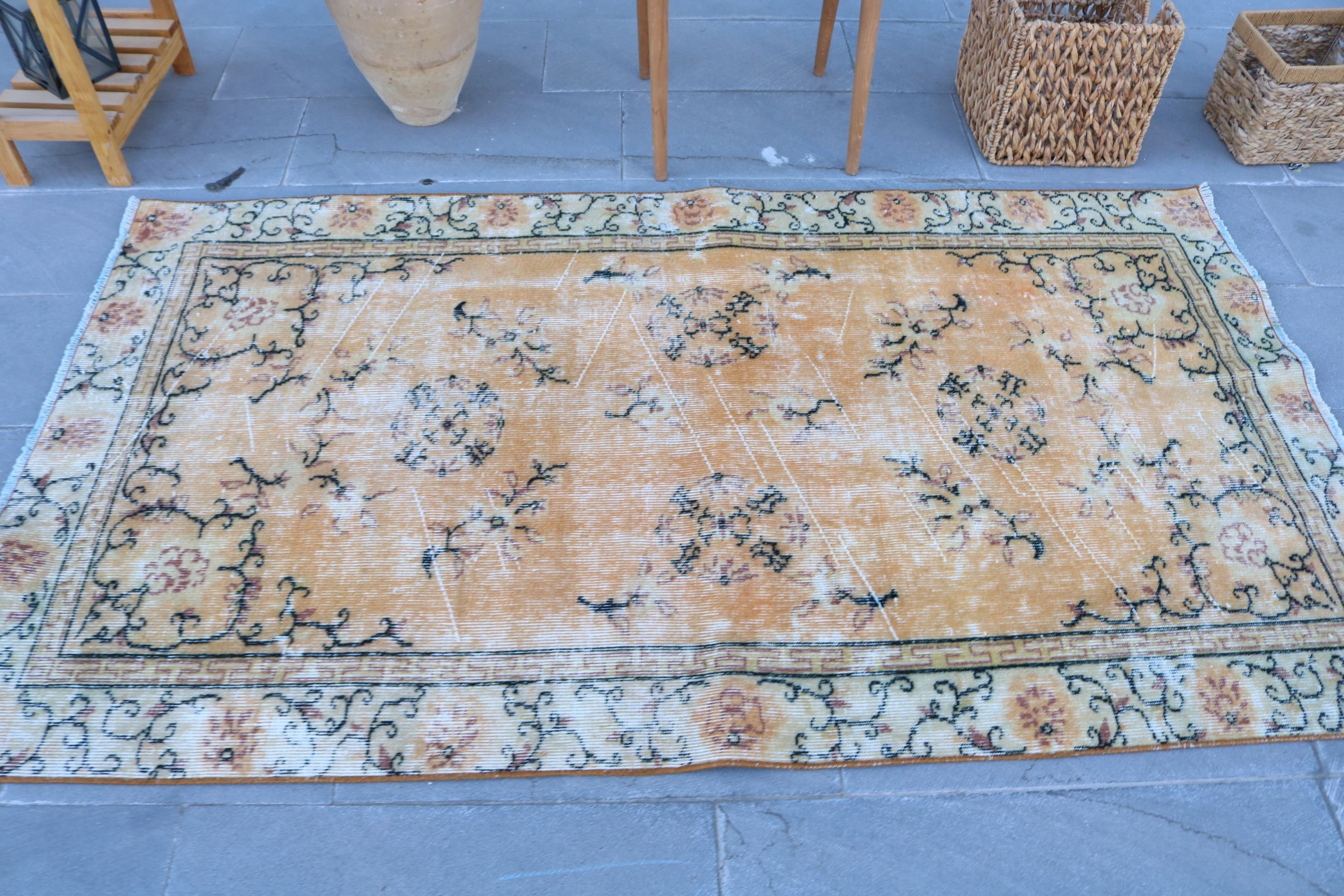 Oriental Rug, Turkish Rug, Vintage Rug, Indoor Rug, Dining Room Rug, Rugs for Living Room, Vintage Decor Rug, Wool Rug, 3.7x6.5 ft Area Rug