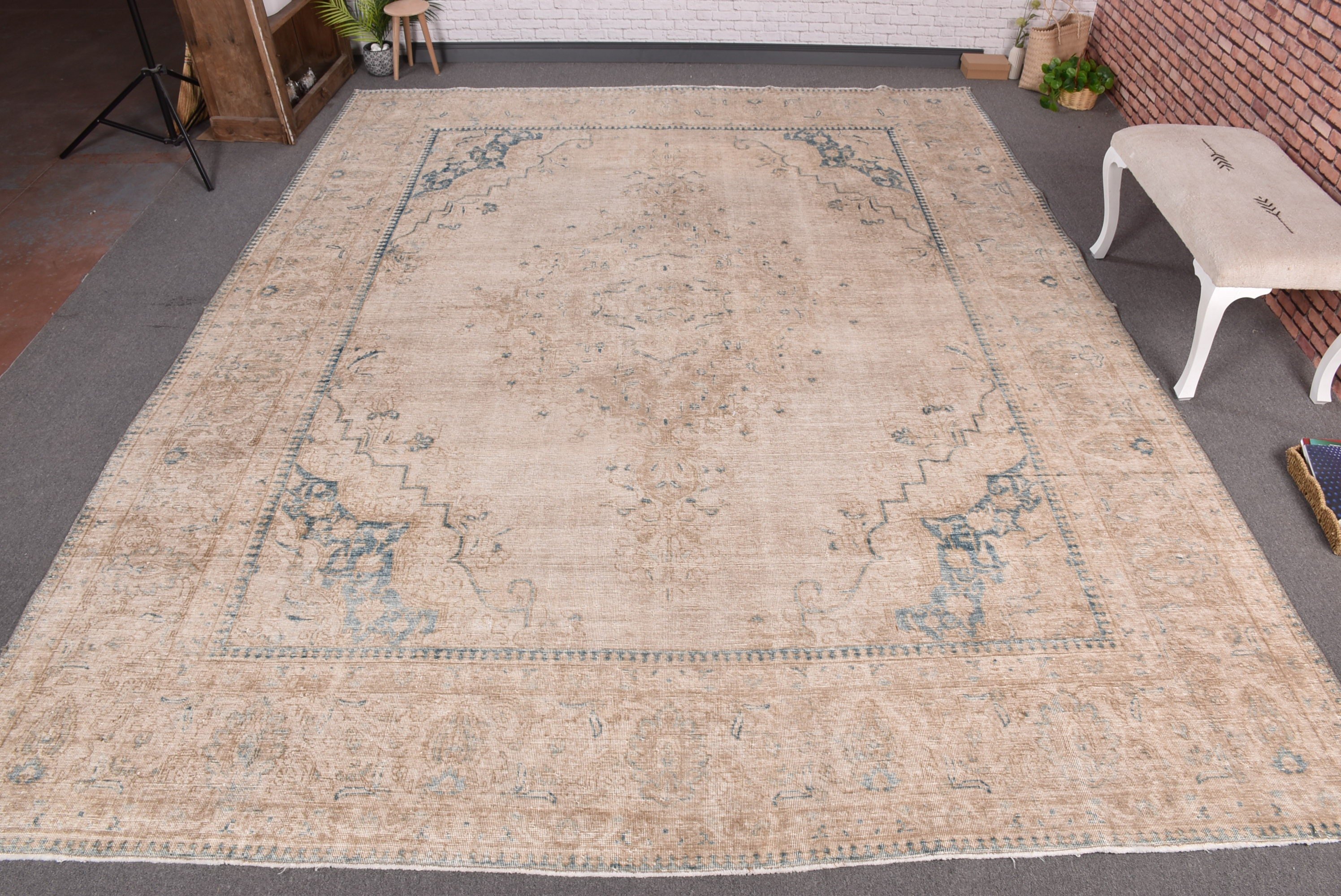 Bej Anadolu Halıları, Anadolu Halıları, 9.7x12.4 ft Büyük Boy Halı, Vintage Halı, Büyük Boy Türk Halısı, Organik Halı, Modern Halı, Türk Halısı