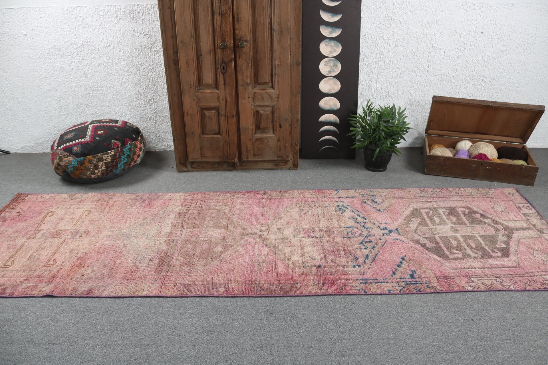 Koridor Halısı, Oushak Halıları, Vintage Runner Halısı, Vintage Halıları, Türk Halısı, Modern Halısı, Tribal Halıları, 3.3x10.7 ft Runner Halıları, Pembe Soğuk Halı