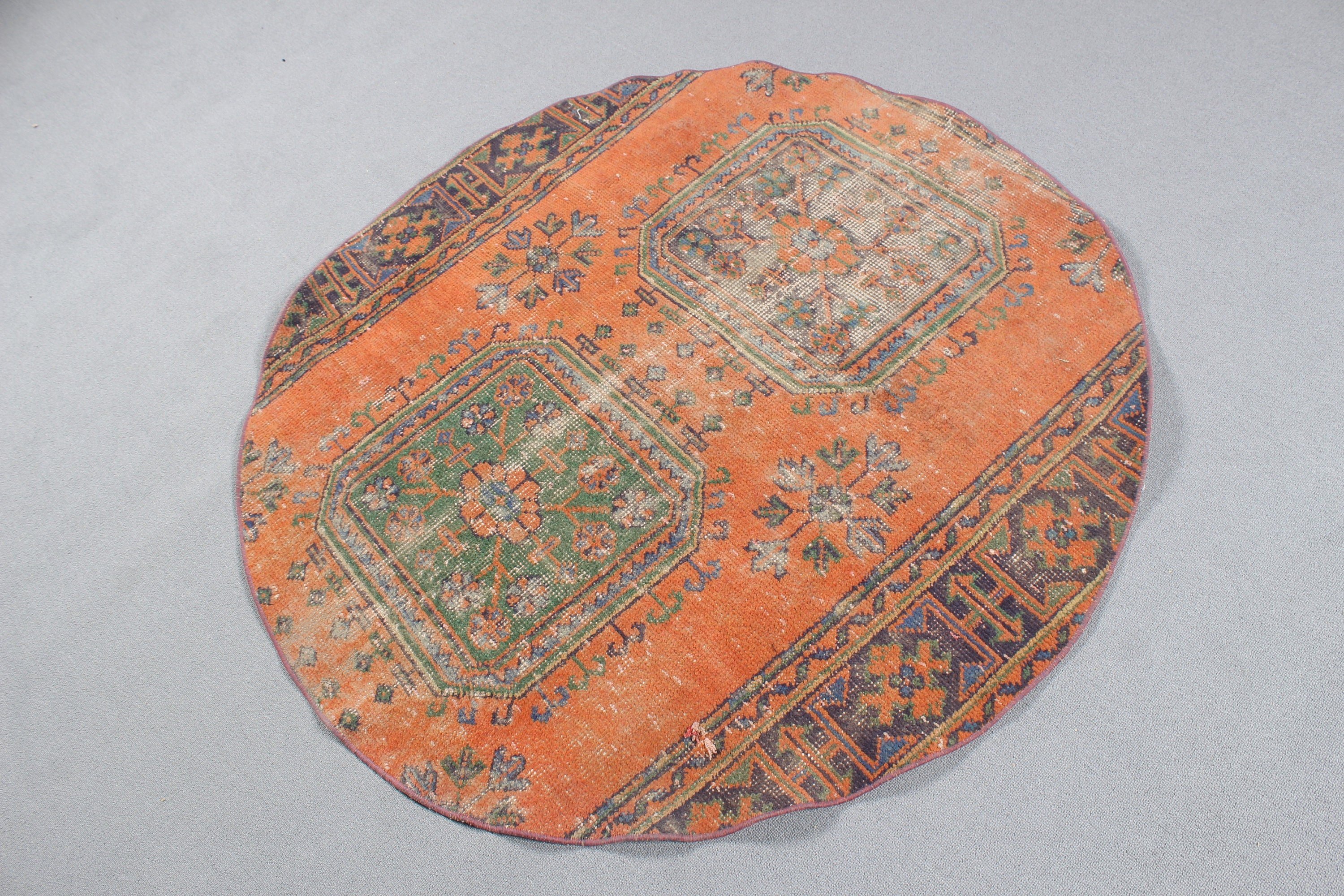 Orange Home Decor Rugs, Vintage Rug, Turkish Rugs, Vintage Decor Rugs, Decorative Rug, Kitchen Rugs, 4.2x4.3 ft Accent Rugs