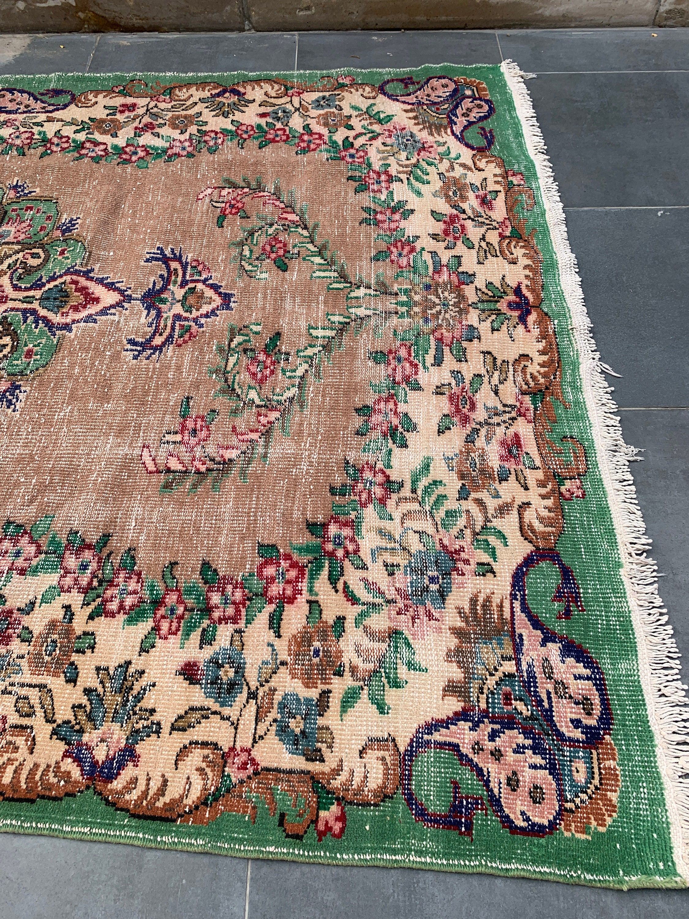 Mutfak Halıları, Vintage Halı, Türk Halısı, Bej Anadolu Halısı, Yemek Odası Halıları, 6.5x9.5 ft Büyük Halı, Salon Halısı, Oryantal Halı, Parlak Halılar