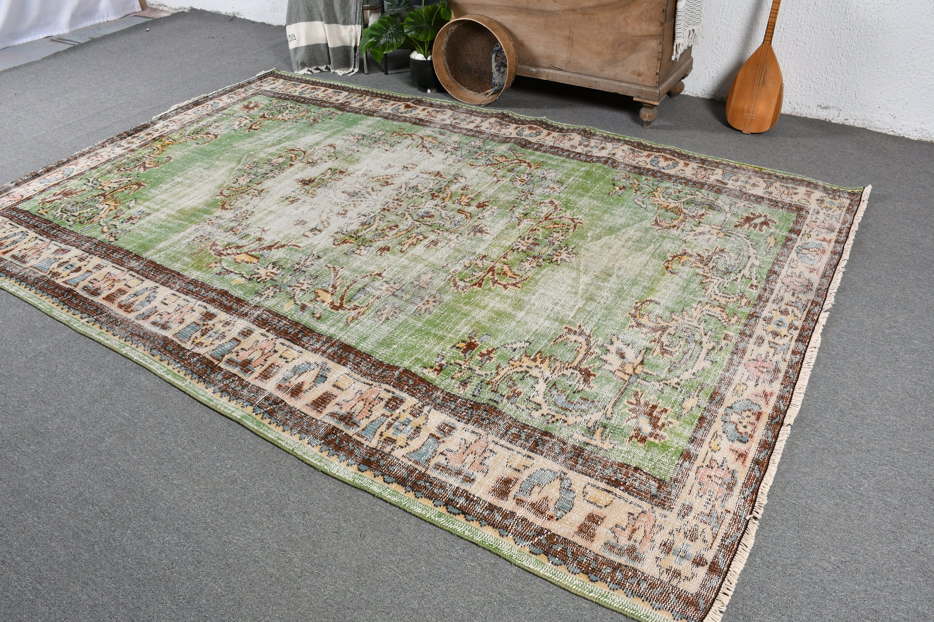 Salon Rug, Turkish Rug, Kitchen Rugs, Moroccan Rug, Green Cool Rug, Vintage Rug, 6.5x9.4 ft Large Rugs, Living Room Rug, Rugs for Bedroom