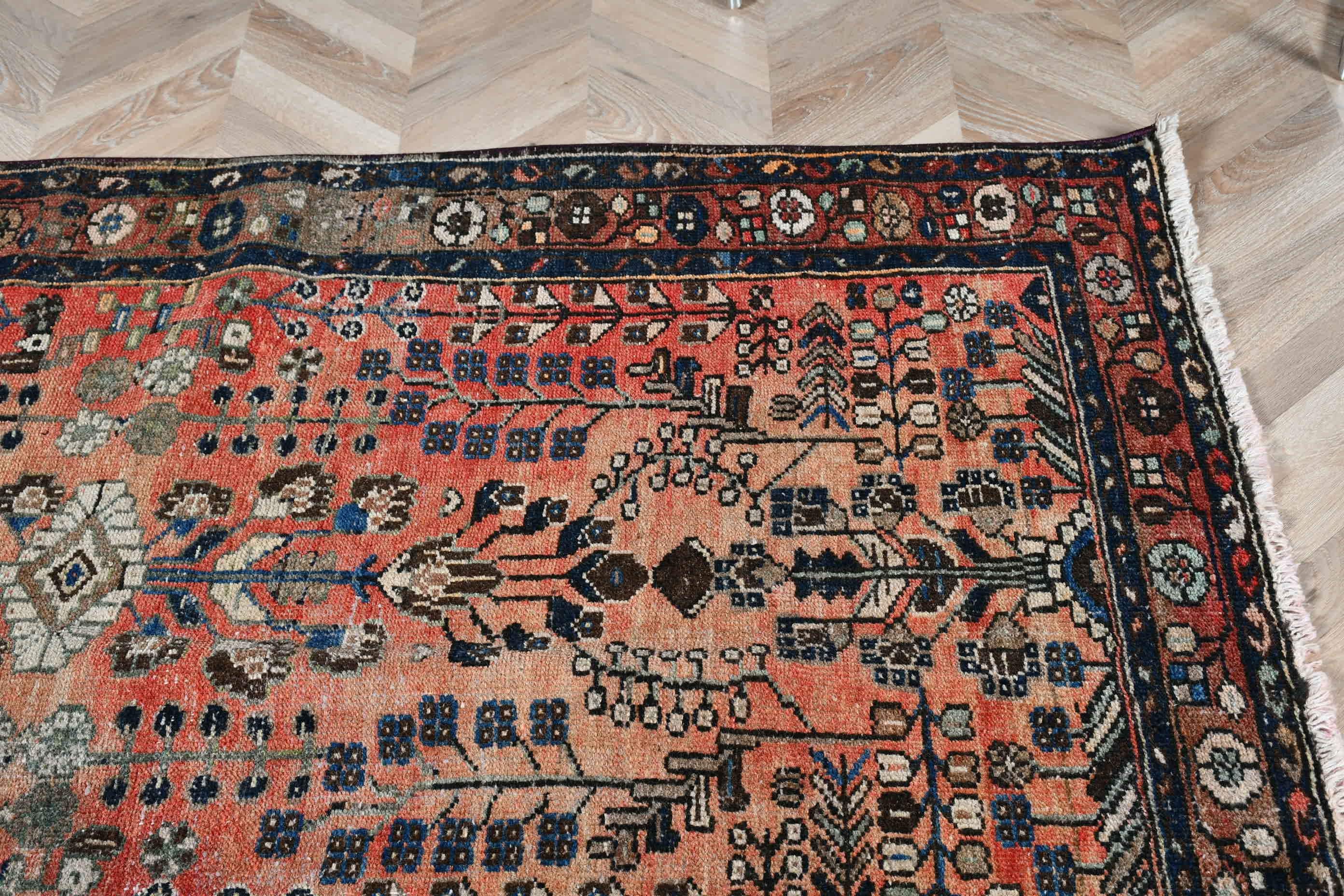 Turkish Rug, Living Room Rug, Wool Rugs, Rugs for Bedroom, Vintage Rugs, 4x6.5 ft Area Rug, Art Rugs, Orange Wool Rugs