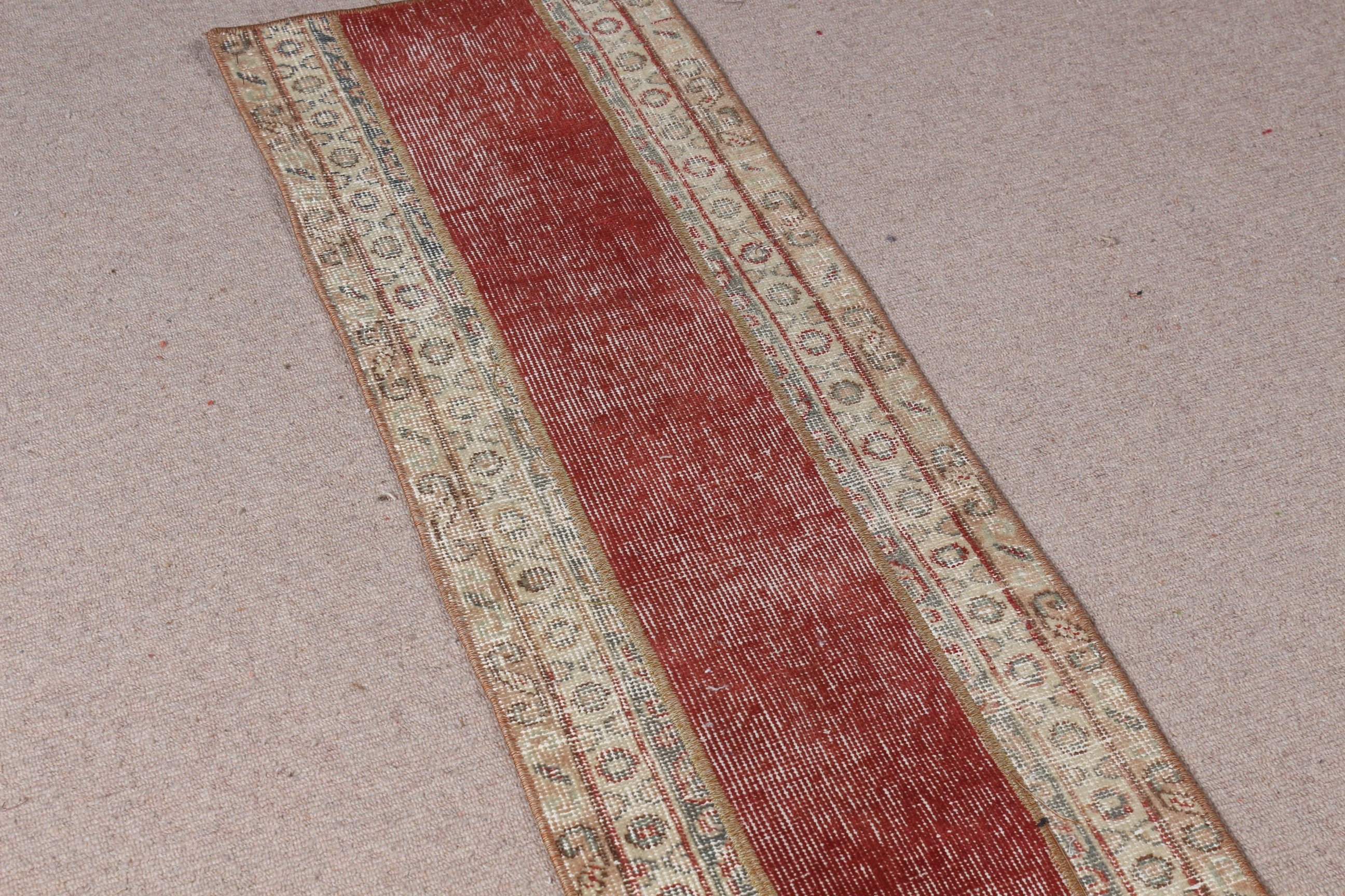 Red Moroccan Rug, Entry Rug, Kitchen Rug, Oriental Rugs, Rugs for Car Mat, 1.3x4 ft Small Rug, Vintage Rug, Turkish Rug