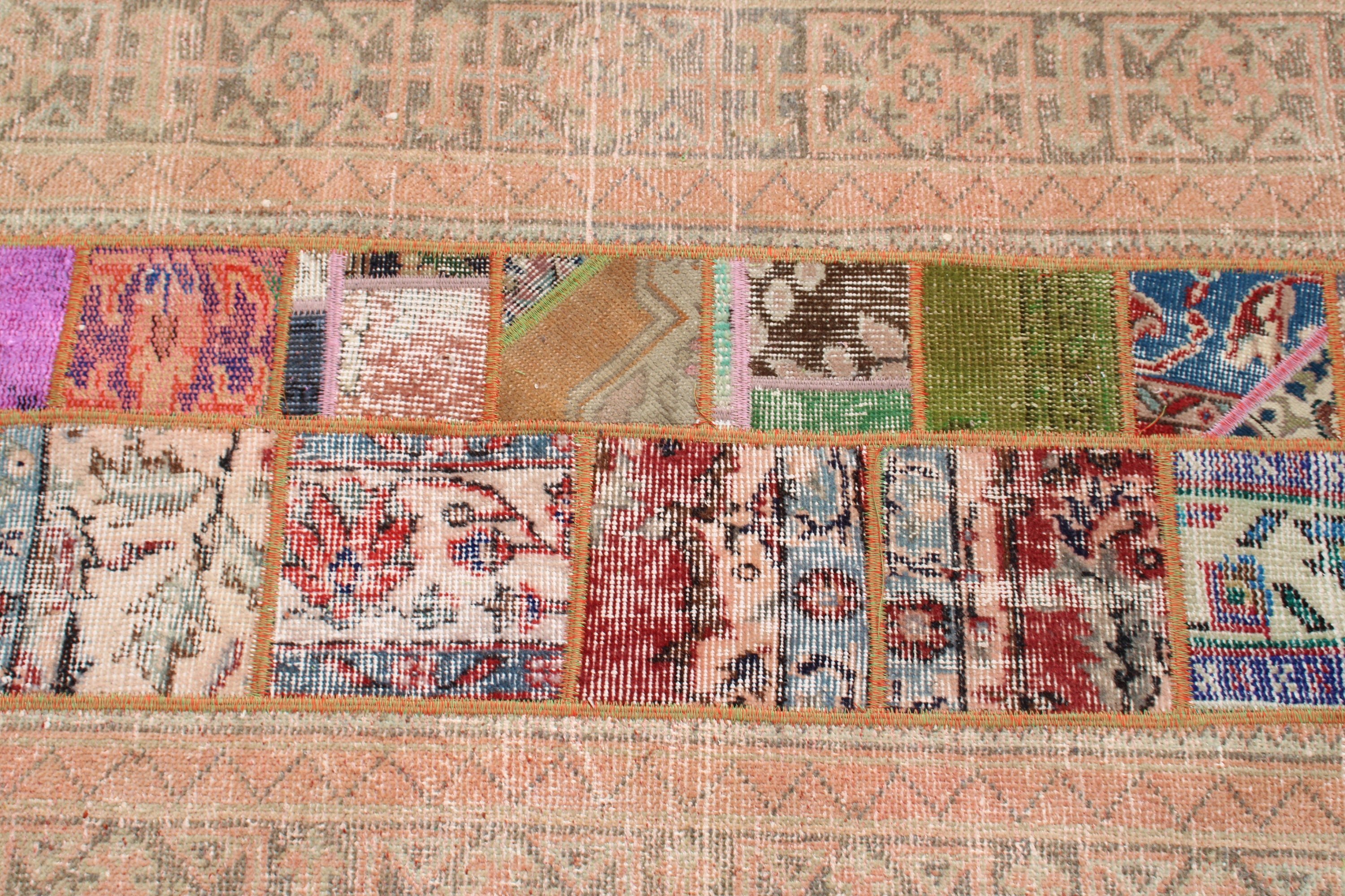 Türk Halıları, Lüks Halılar, Yün Halı, Düz Dokuma Halı, Vintage Halılar, Vintage Vurgulu Halı, 2,9x6,6 ft Accent Halı, Yatak Odası Halıları, Pembe Yün Halılar