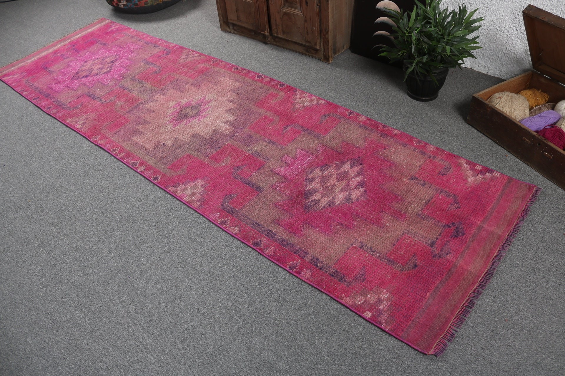 Turkish Rugs, Beni Ourain Runner Rug, Vintage Rugs, Pink Oriental Rugs, Oriental Rugs, 2.9x10 ft Runner Rugs, Oushak Rugs, Long Runner Rugs