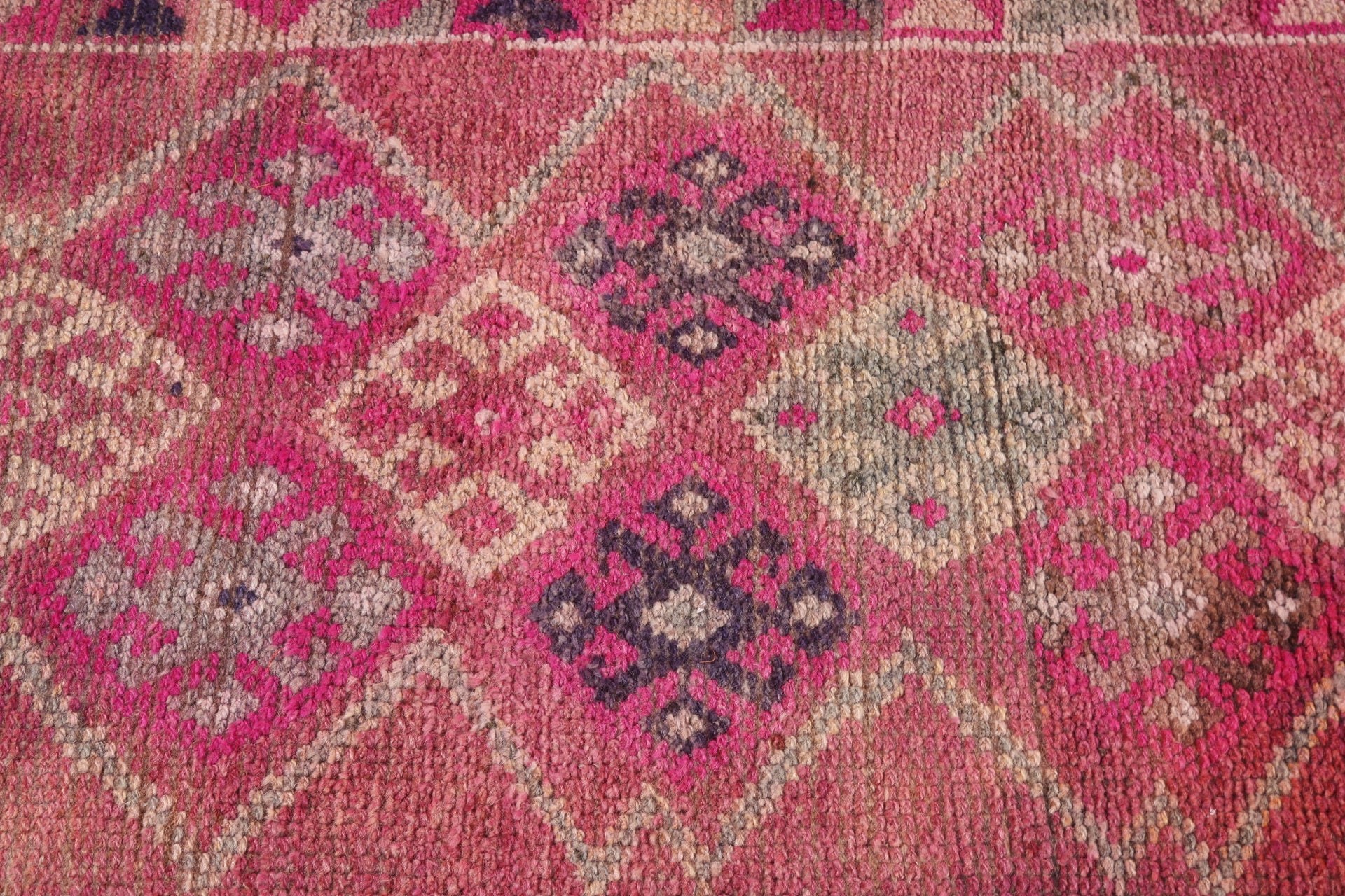 Vintage Rugs, Handmade Rug, Neutral Rugs, 2.5x12.3 ft Runner Rug, Floor Rugs, Beni Ourain Runner Rugs, Turkish Rugs, Pink Statement Rugs