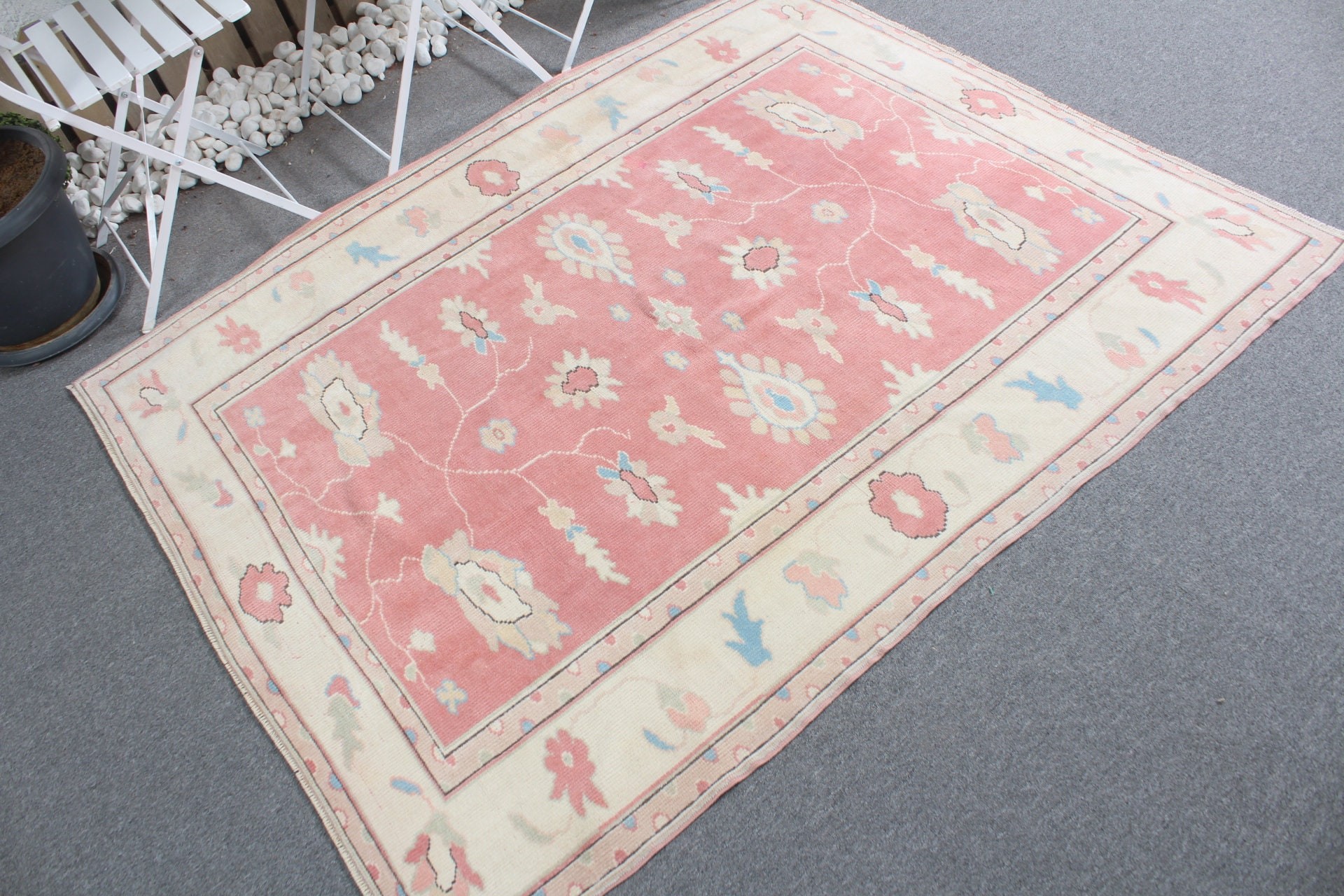 Turkish Rug, Pink Flatweave Rugs, Rugs for Indoor, Wool Rugs, Flatweave Rug, 4.7x5.8 ft Area Rug, Vintage Rugs, Kitchen Rug, Bedroom Rug