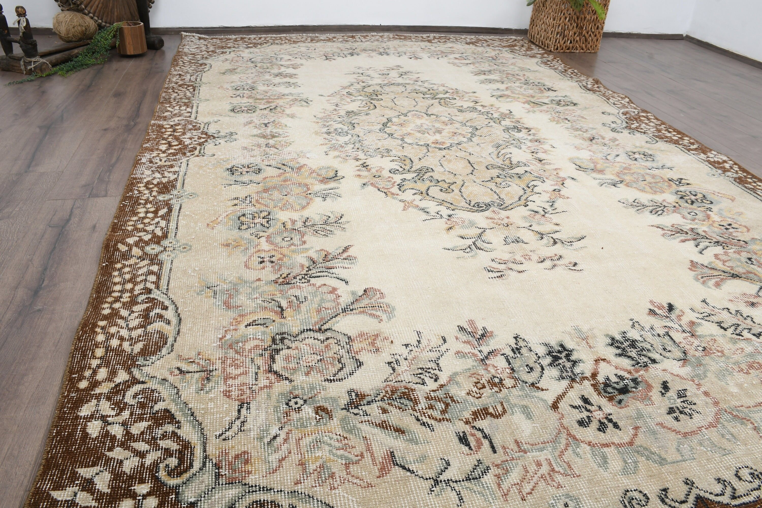 Turkish Rug, Living Room Rugs, Brown Oushak Rug, Home Decor Rug, Vintage Rug, Cool Rug, Rugs for Salon, 5.9x10 ft Large Rug, Salon Rugs