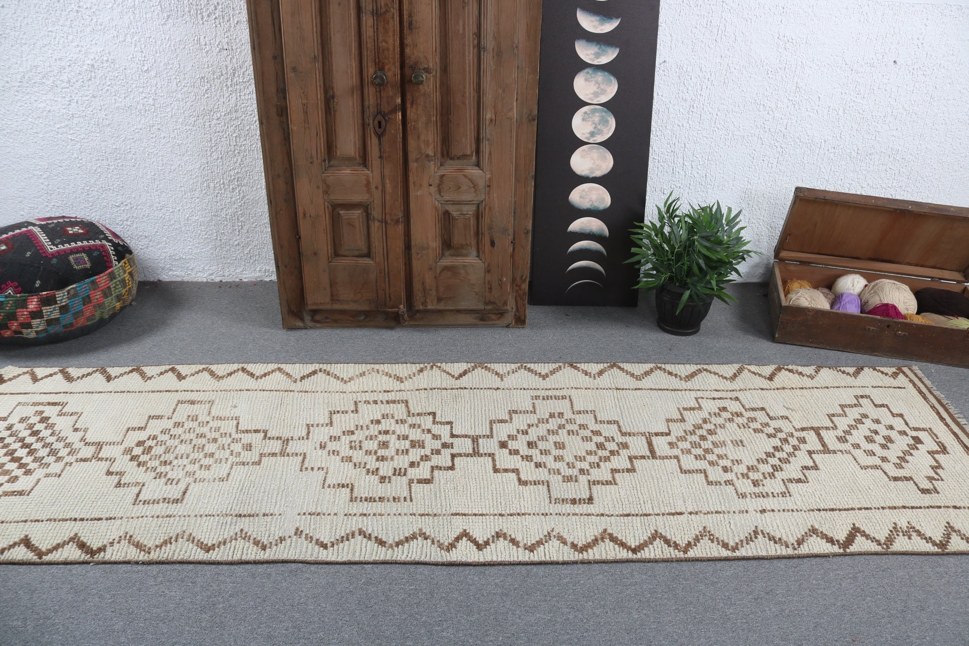 2.9x10.3 ft Runner Rug, Turkish Rugs, Kitchen Rugs, Vintage Rugs, Bohemian Rug, Beige Handwoven Rugs, Boho Rugs, Oushak Rugs, Handwoven Rug