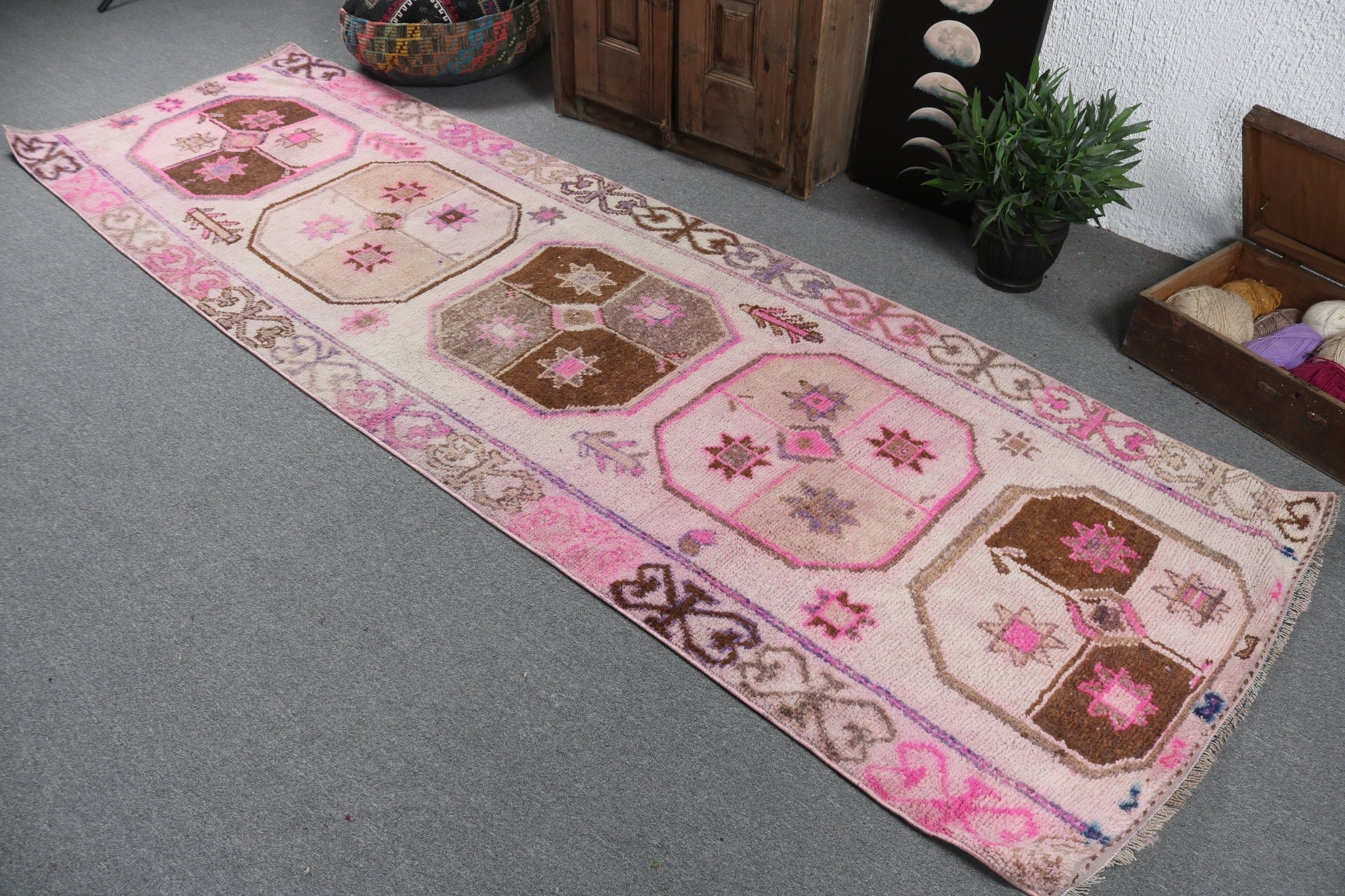 Düz Dokuma Halılar, 3.3x10.7 ft Runner Halı, Bej Modern Halılar, Türk Halısı, Geometrik Halı, Lüks Halı, Vintage Halı, Beni Ourain Runner Halısı