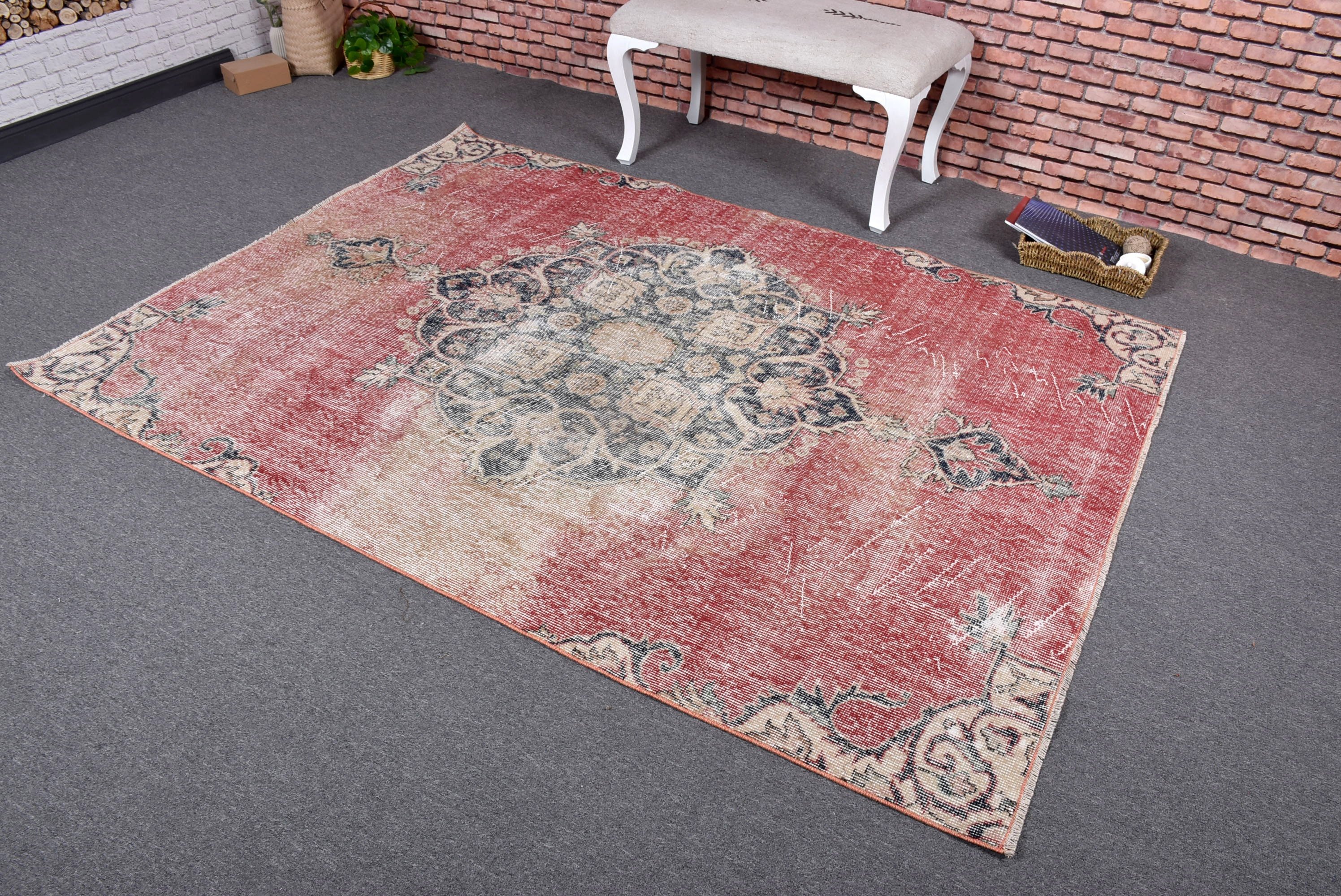 5.3x7.2 ft Area Rugs, Antique Rugs, Red Cool Rugs, Vintage Rug, Turkish Rugs, Outdoor Rugs, Rugs for Vintage Area, Floor Rug, Kitchen Rug