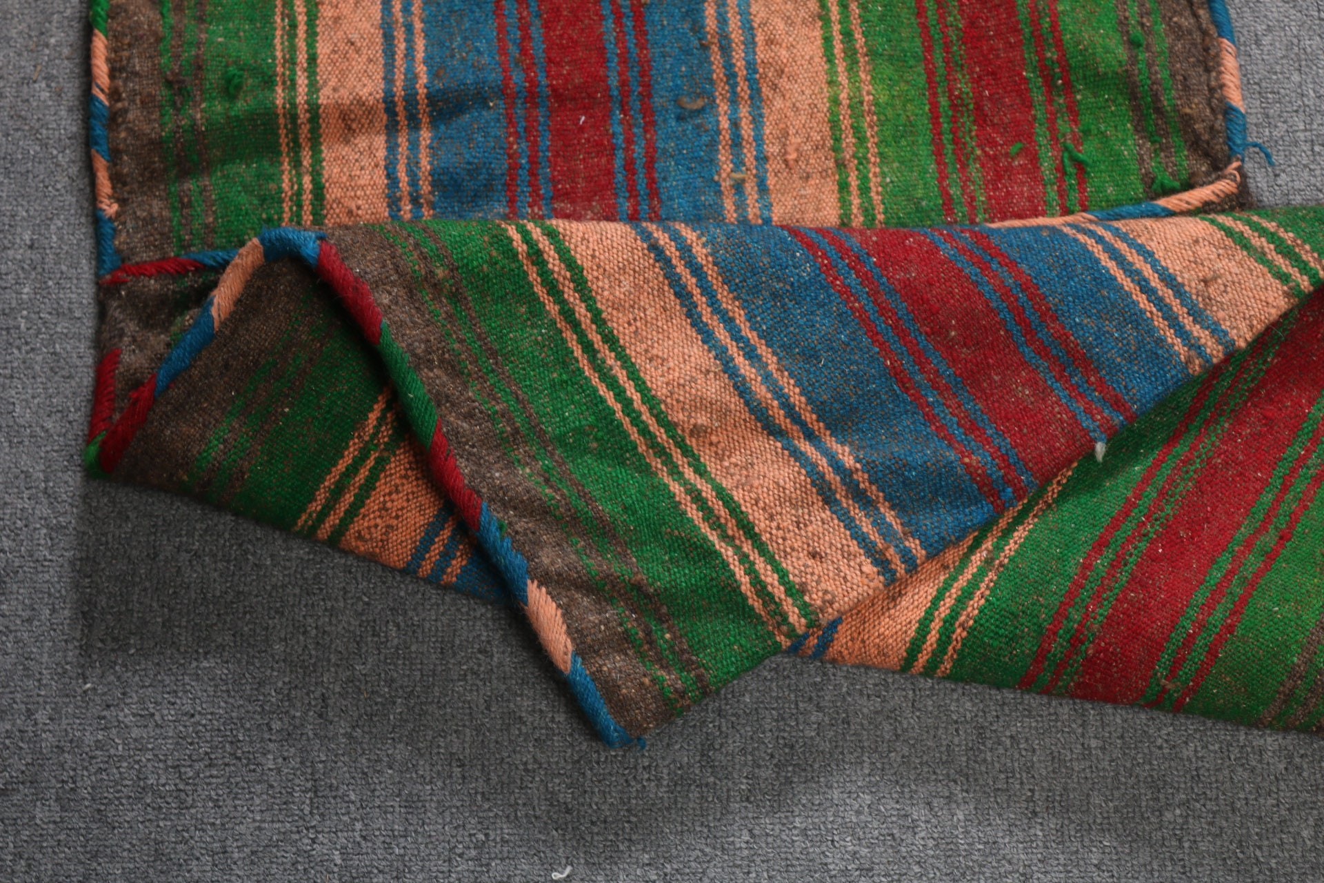 1.6x4 ft Küçük Halılar, Yeşil Düz Dokuma Halı, Türk Halıları, Kilim, Yatak Odası Halıları, Antika Halı, Geometrik Halılar, Vintage Halı, Paspas Halıları