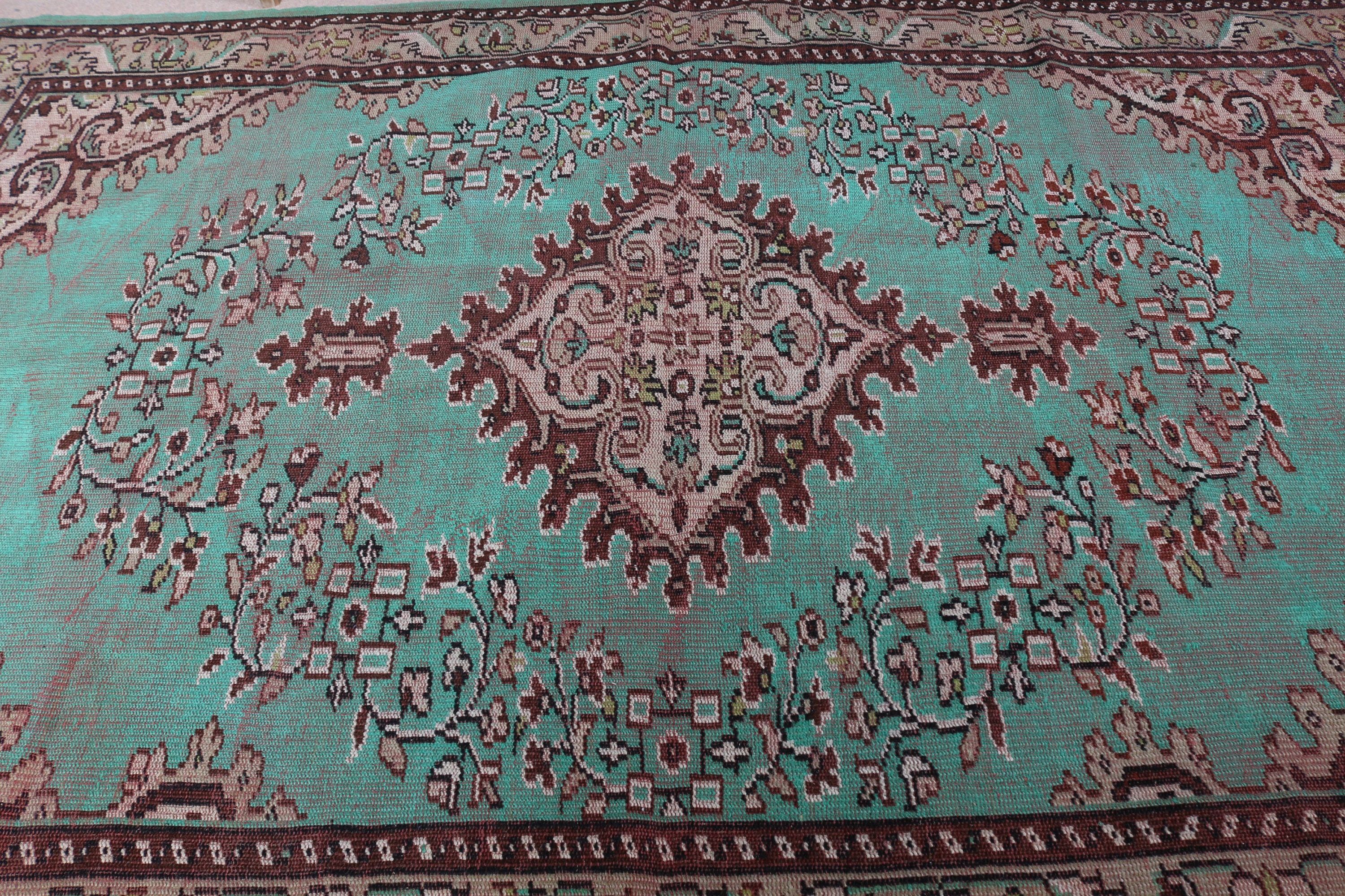 Turkish Rugs, Salon Rugs, Green Wool Rug, Dining Room Rugs, Moroccan Rugs, 6.5x9.5 ft Large Rug, Oriental Rug, Vintage Rugs, Pale Rug