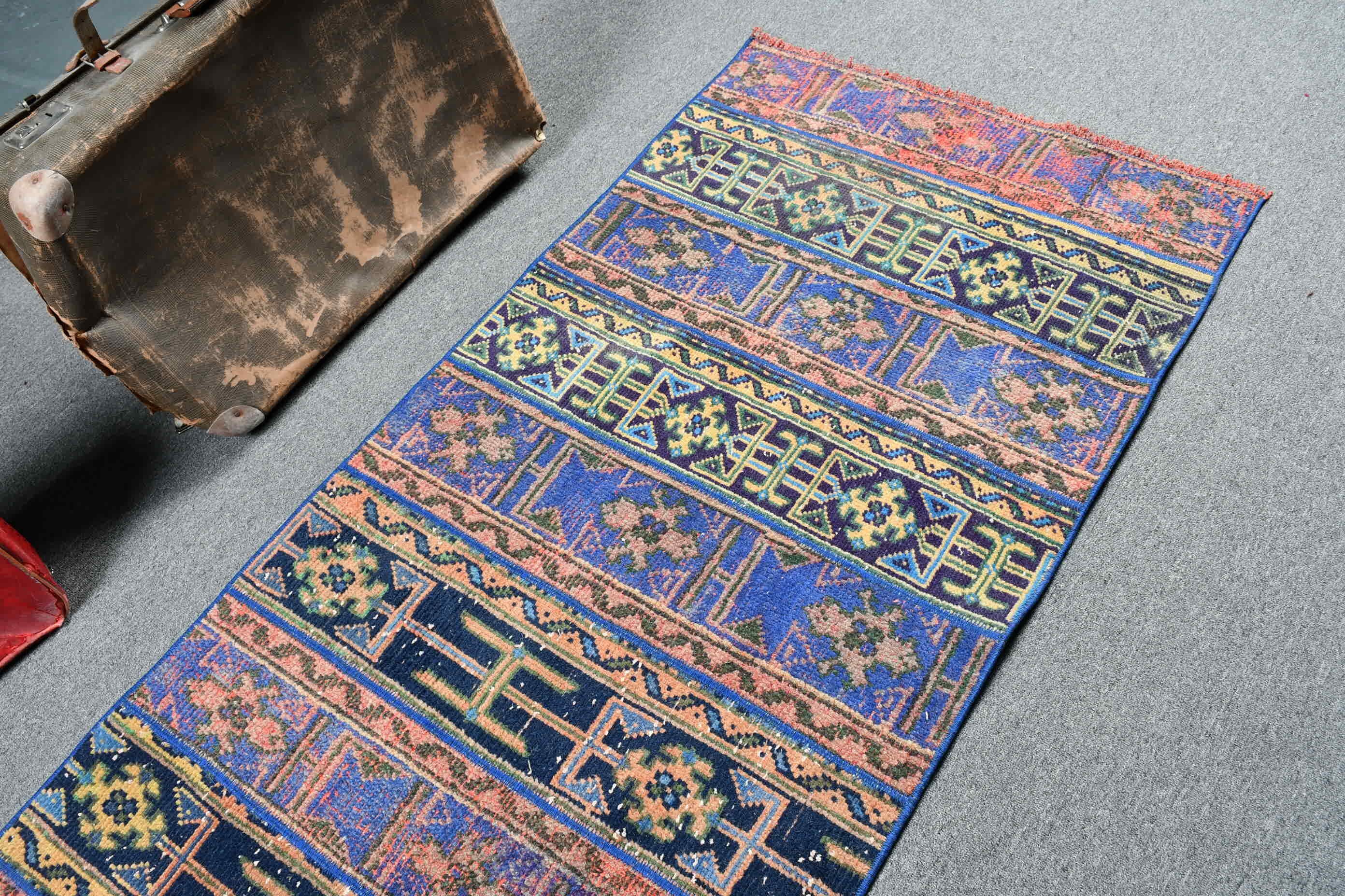 Corridor Rugs, Vintage Rugs, Stair Rug, Oriental Rug, Blue Oushak Rug, Turkish Rug, Home Decor Rugs, Turkey Rug, 2.8x7.3 ft Runner Rug