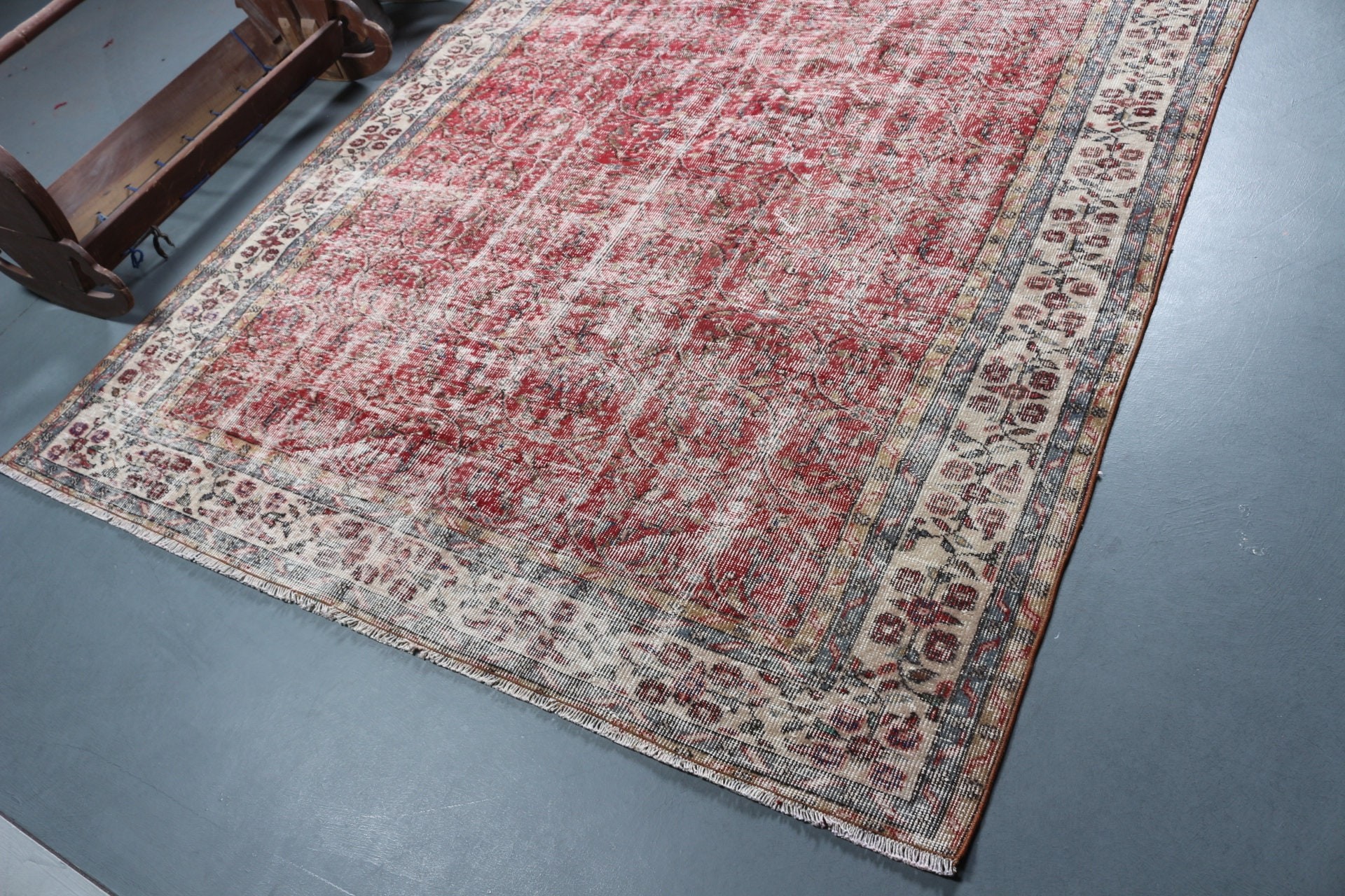 Mutfak Halısı, Oturma Odası Halıları, Türk Halısı, 6.6x10 ft Büyük Halılar, Vintage Dekor Halısı, Kırmızı Mutfak Halısı, Salon Halıları, Oushak Halısı, Vintage Halı