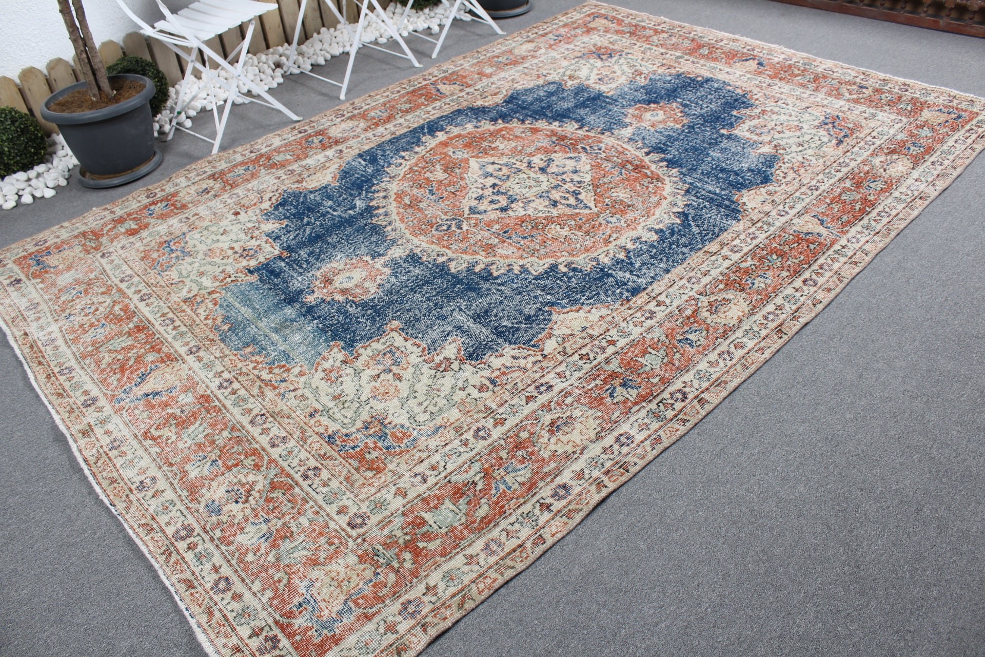 Bedroom Rug, Turkish Rug, Cute Rug, Vintage Rugs, Dining Room Rugs, Living Room Rugs, 7x10.5 ft Oversize Rug, Blue Oushak Rug, Antique Rug