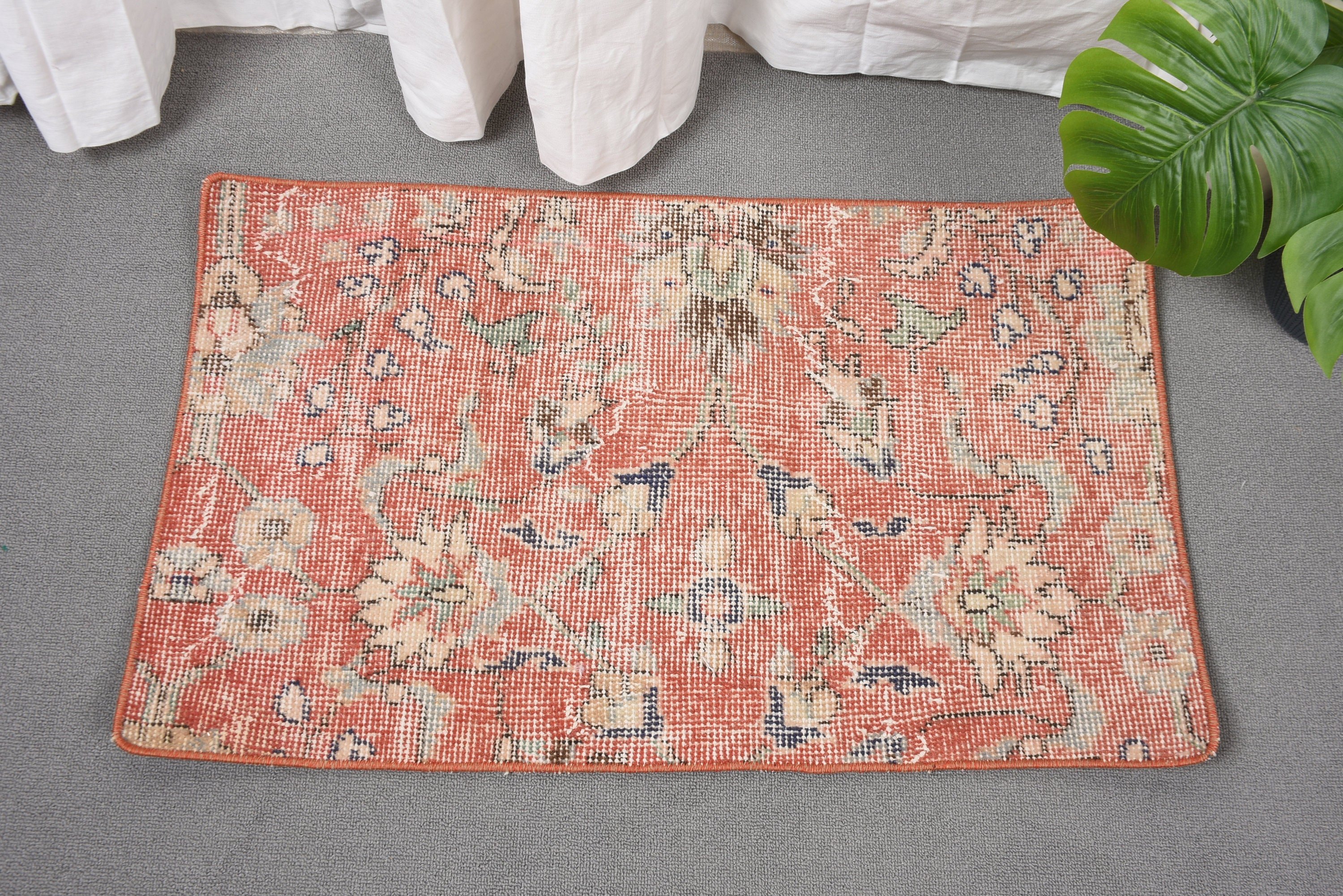 1.6x2.7 ft Small Rugs, Orange Antique Rugs, Oushak Rug, Decorative Rugs, Bedroom Rugs, Door Mat Rugs, Turkish Rug, Modern Rug, Vintage Rugs