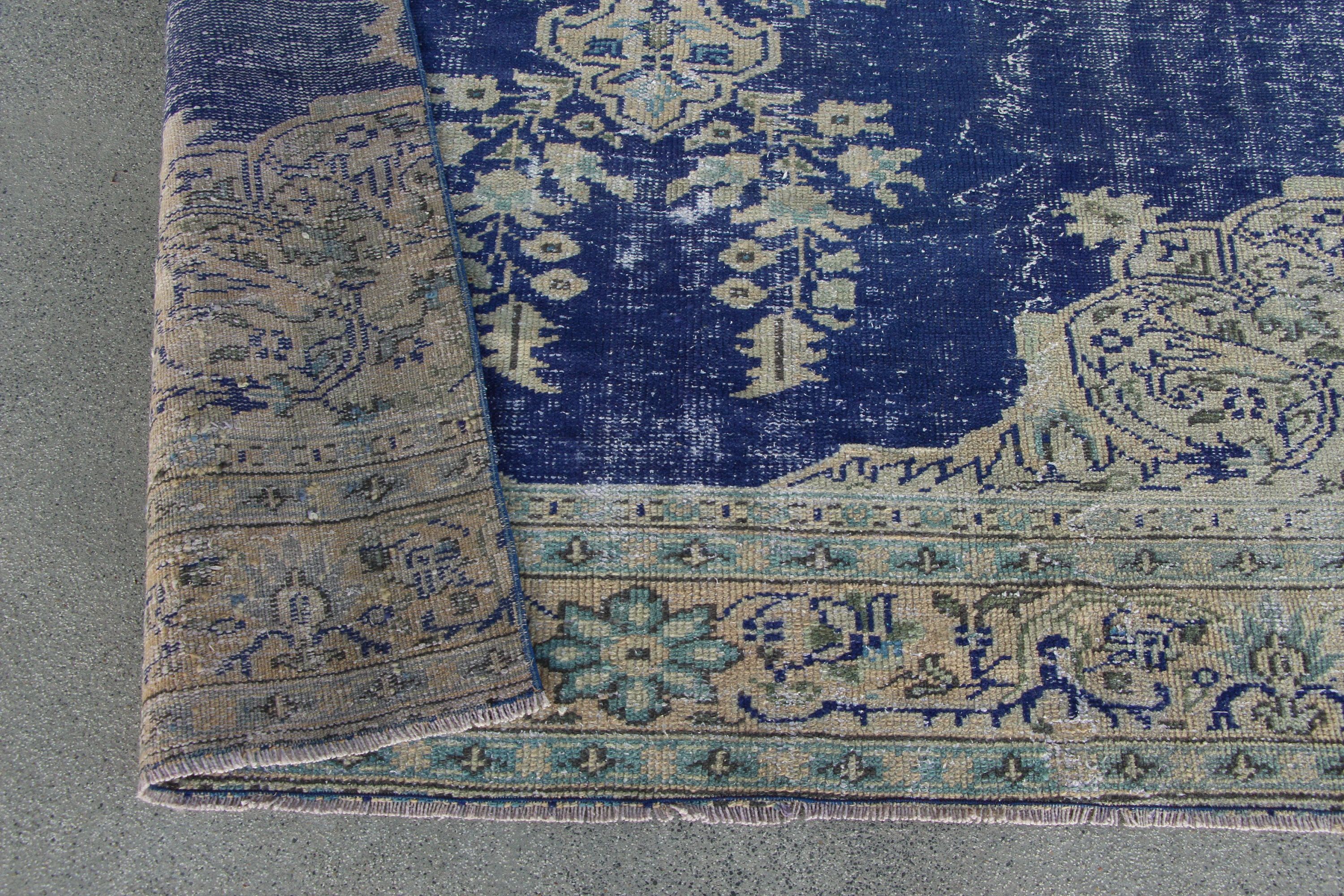 Wool Rug, Retro Rugs, Dining Room Rug, Turkish Rug, Living Room Rug, Anatolian Rug, Vintage Rugs, Blue  4.8x10.1 ft Large Rug