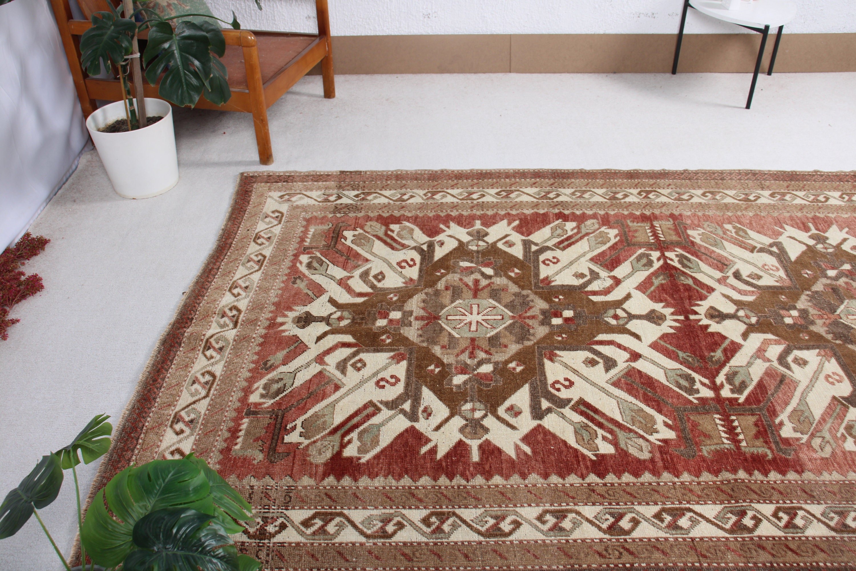 Modern Halılar, Aztek Halısı, 5.6x9 ft Büyük Halılar, Büyük Vintage Halılar, Büyük Oushak Halısı, Türk Halıları, Vintage Halılar, Kırmızı Oushak Halısı