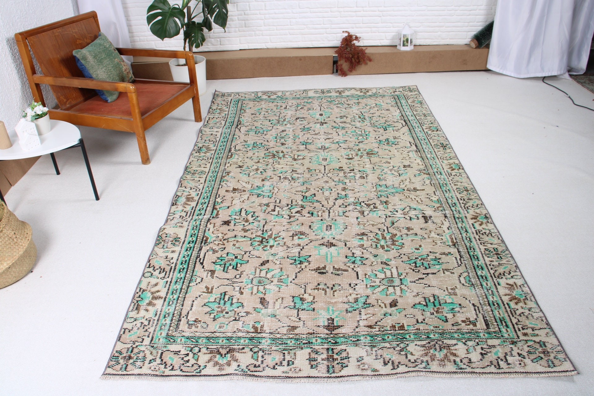 Vintage Halılar, Türk Halıları, Oturma Odası Halısı, 5.2x8.8 ft Büyük Halı, Büyük Boho Halıları, Yatak Odası Halıları, Lüks Halı, Yeşil Fas Halısı