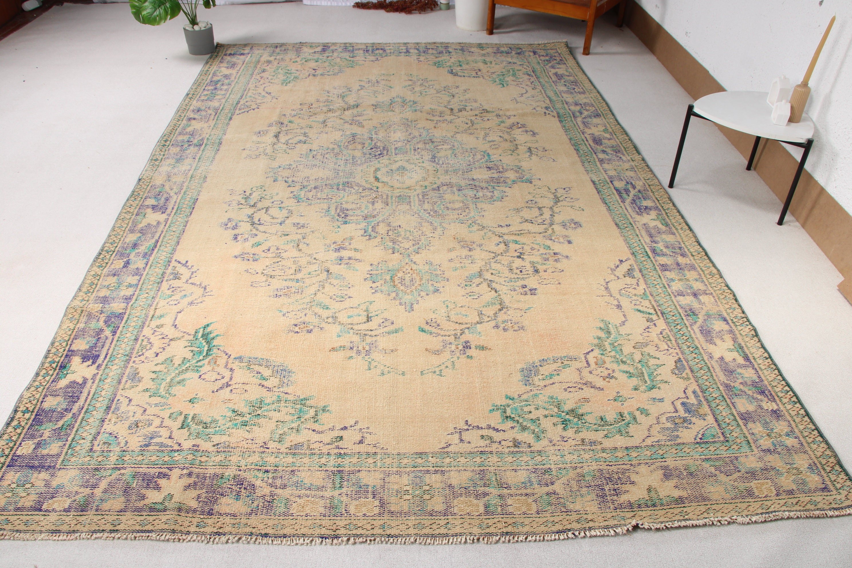 Bej Düz Dokuma Halılar, Türk Halıları, 6.9x10.8 ft Büyük Boy Halı, Büyük Boy Vintage Halılar, Ofis Halıları, Vintage Halı, Anadolu Halıları