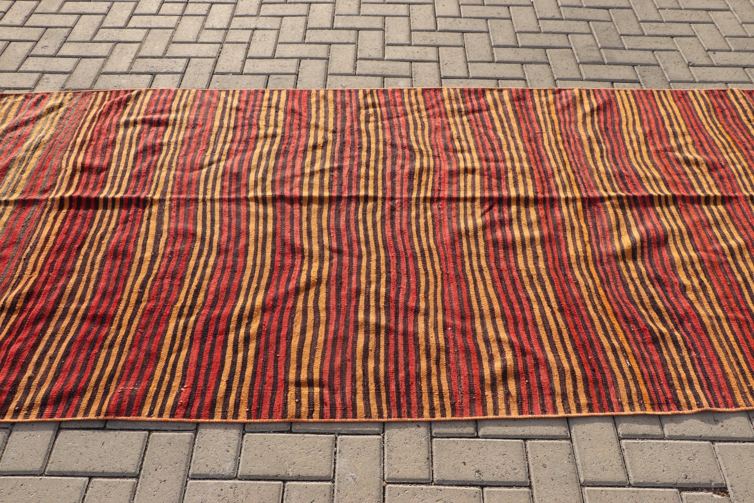 Kilim, Oriental Rug, Vintage Rug, Bedroom Rug, Yellow Anatolian Rug, 3.9x9.5 ft Area Rugs, Kitchen Rugs, Home Decor Rugs, Turkish Rug