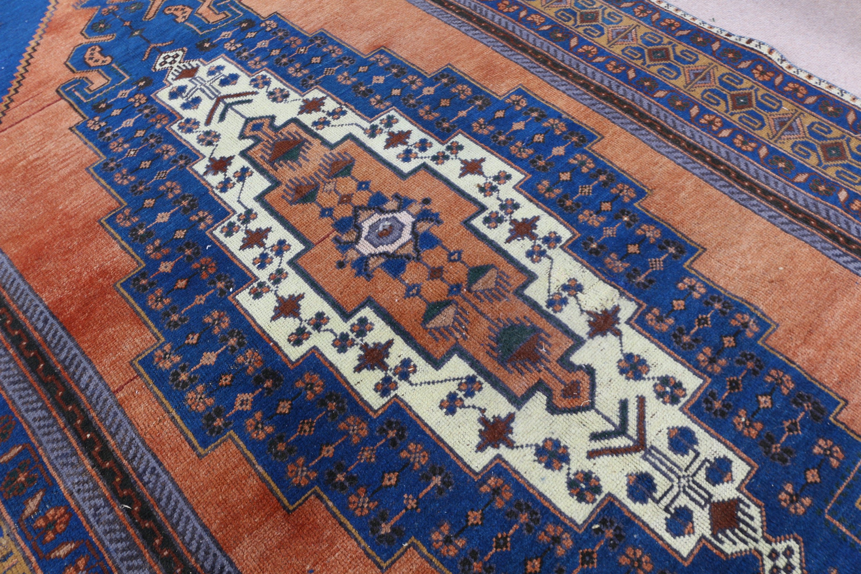 Türk Halısı, Oushak Halısı, Yer Halısı, Mavi Oryantal Halılar, Büyük Oushak Halısı, Büyük Boho Halıları, Yatak Odası Halıları, Vintage Halılar, 5,3x9,6 ft Büyük Halı